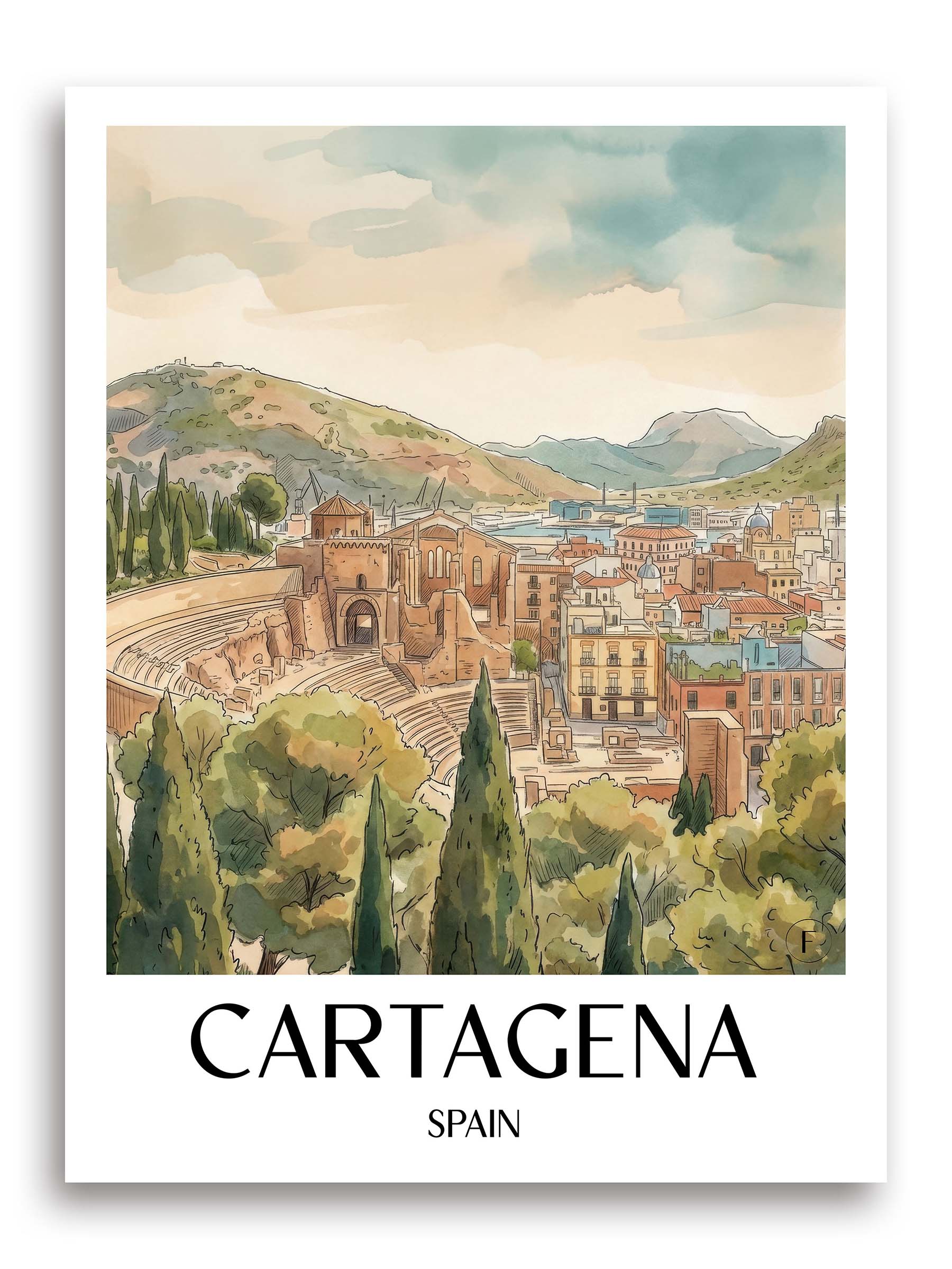 Cartagena Poster - Spanien - Spanien Kunstdruck - Aquarell von A4 bis A1 - favplace