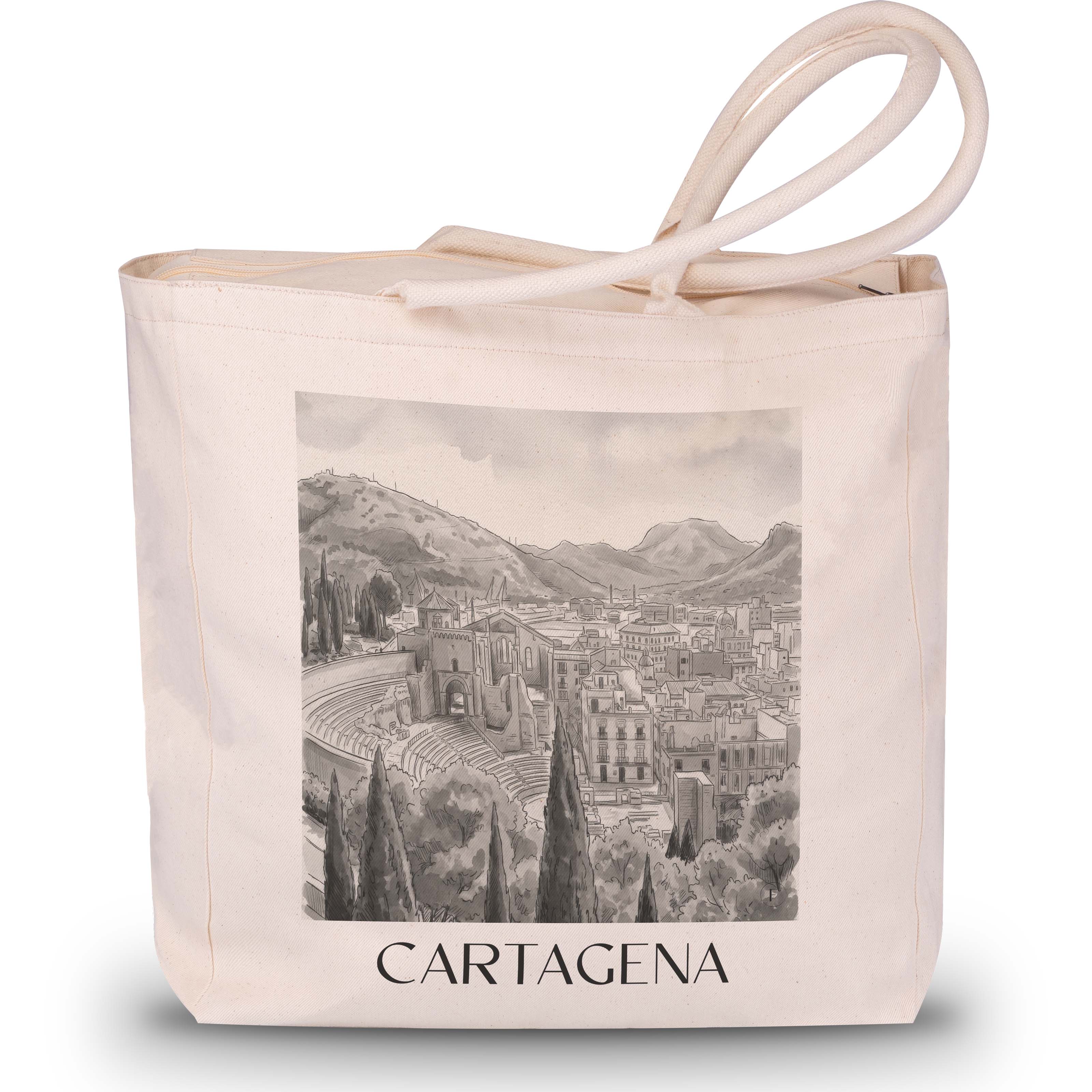 Cartagena Shopping Tasche - Spanien - Spanien Tote Bag - Einkaufstasche im Aquarell Schwarz-Weiß Stil - favplace
