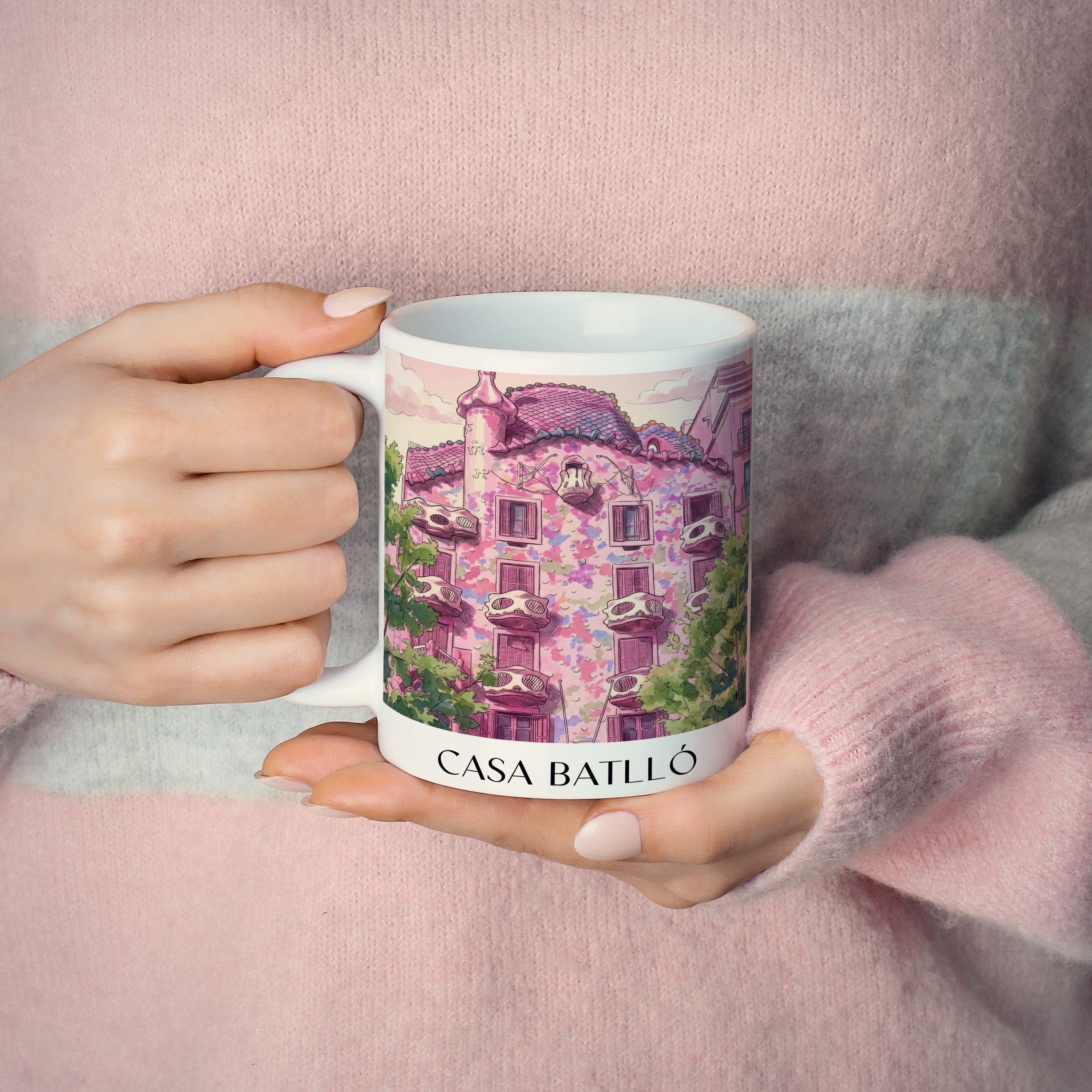 casa-batlló-barcelona-spanien-kaffeebecher-aquarell-pink-rosa
