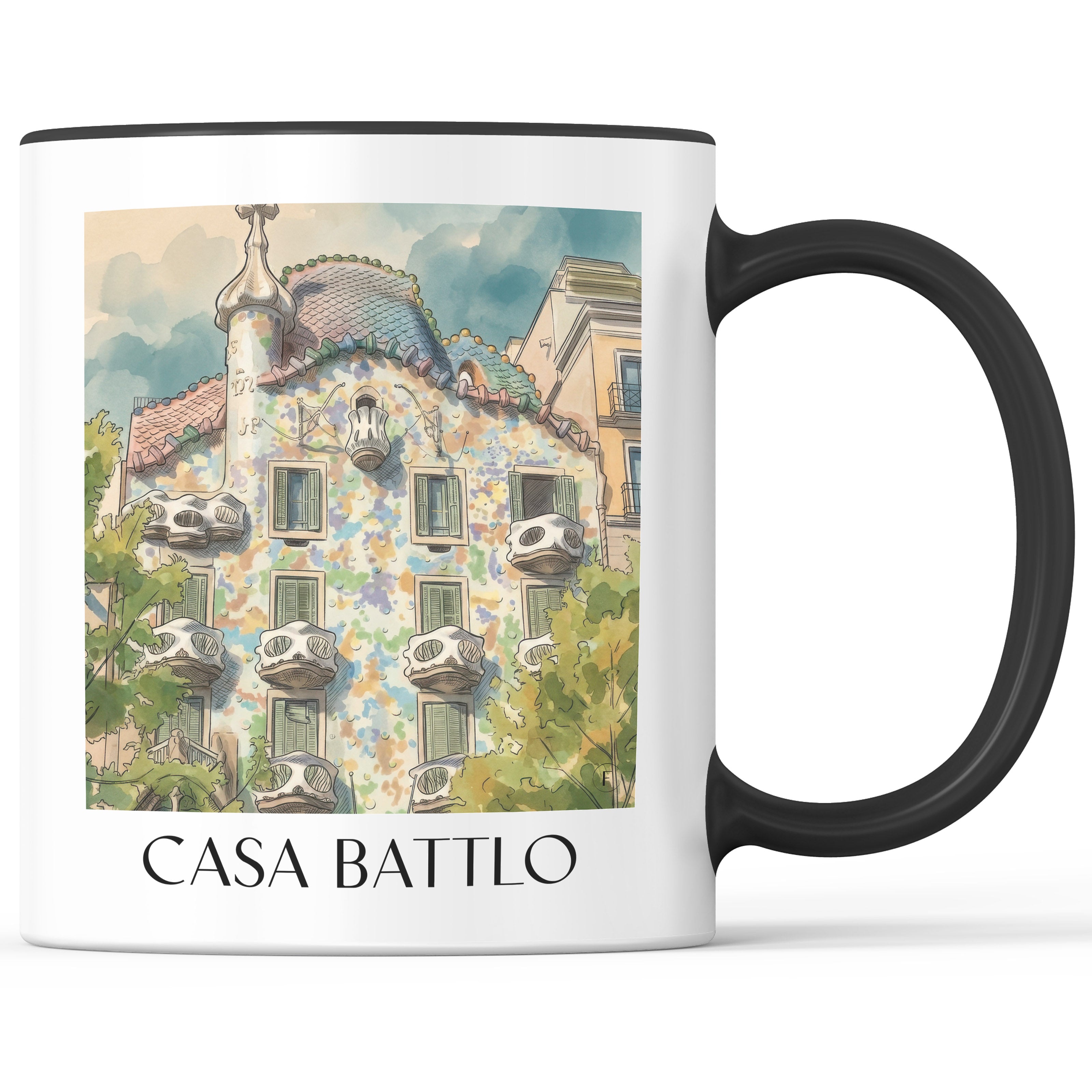 Casa Batlló Kaffeebecher - Barcelona - Spanien Becher - Kaffeetasse im Aquarell Stil - favplace