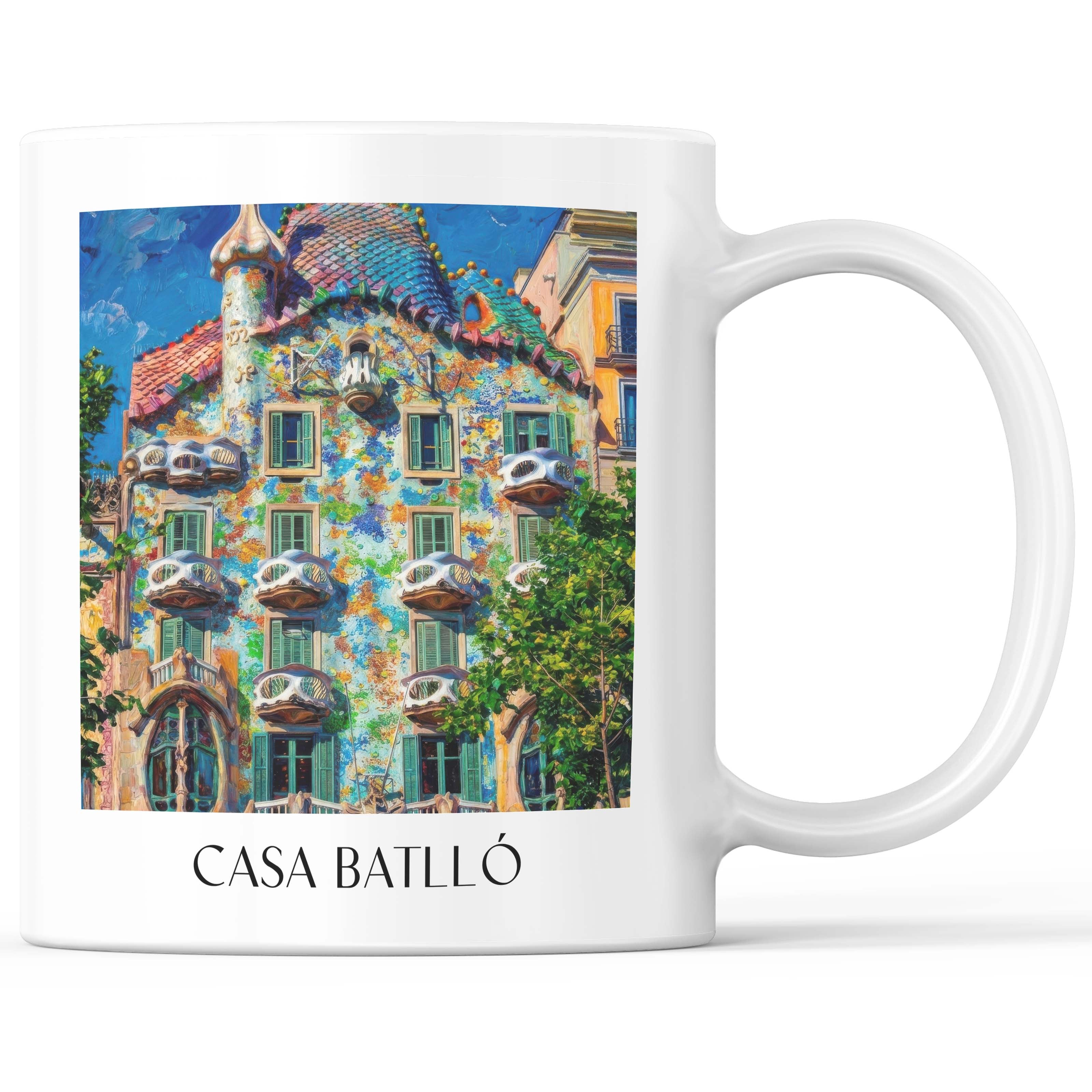 Casa Batlló Kaffeebecher - Barcelona - Spanien Becher - Kaffeetasse im Ölgemälde Stil - favplace
