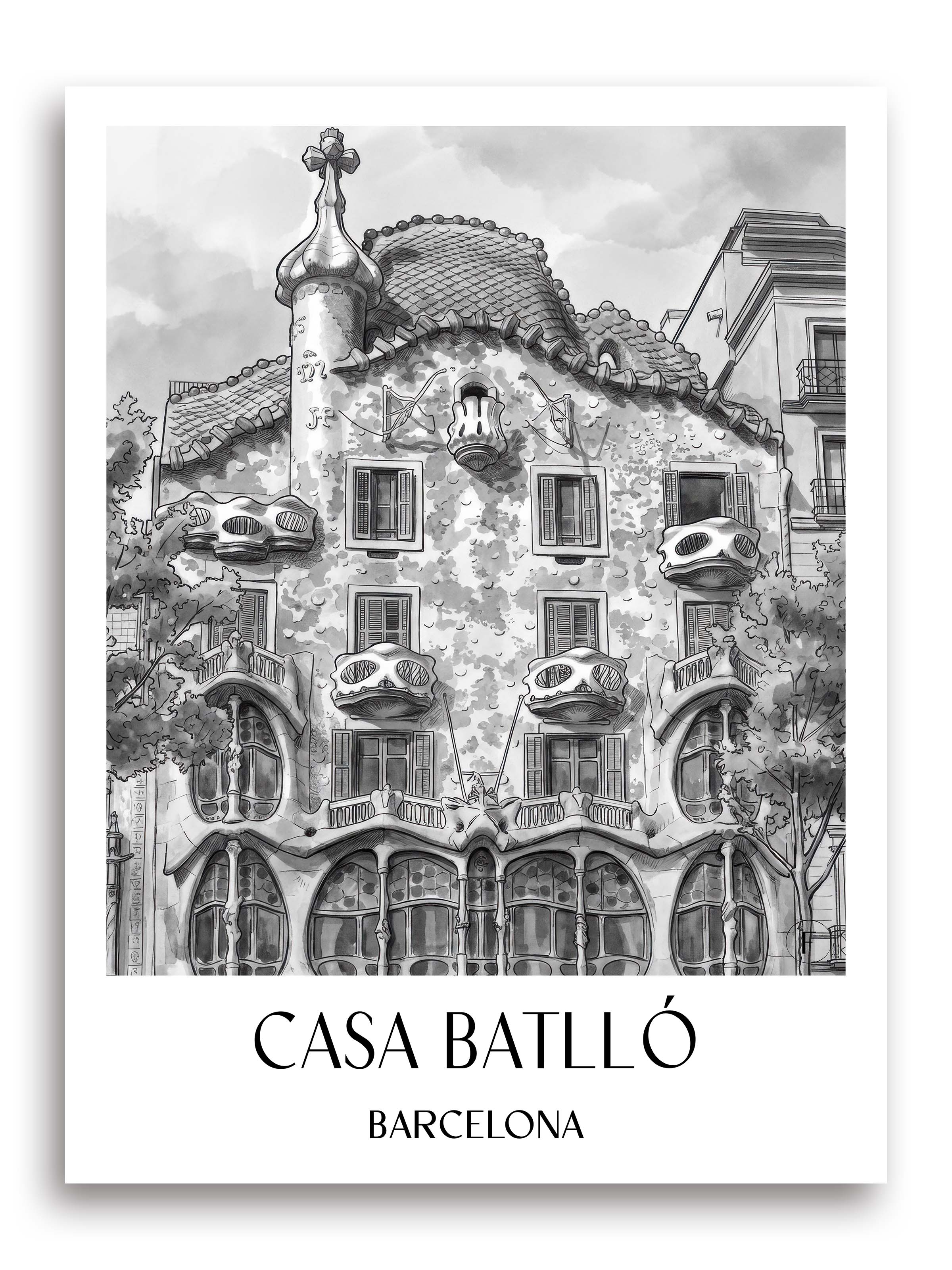 casa-batlló-barcelona-spanien-poster-aquarell-schwarz-weiss