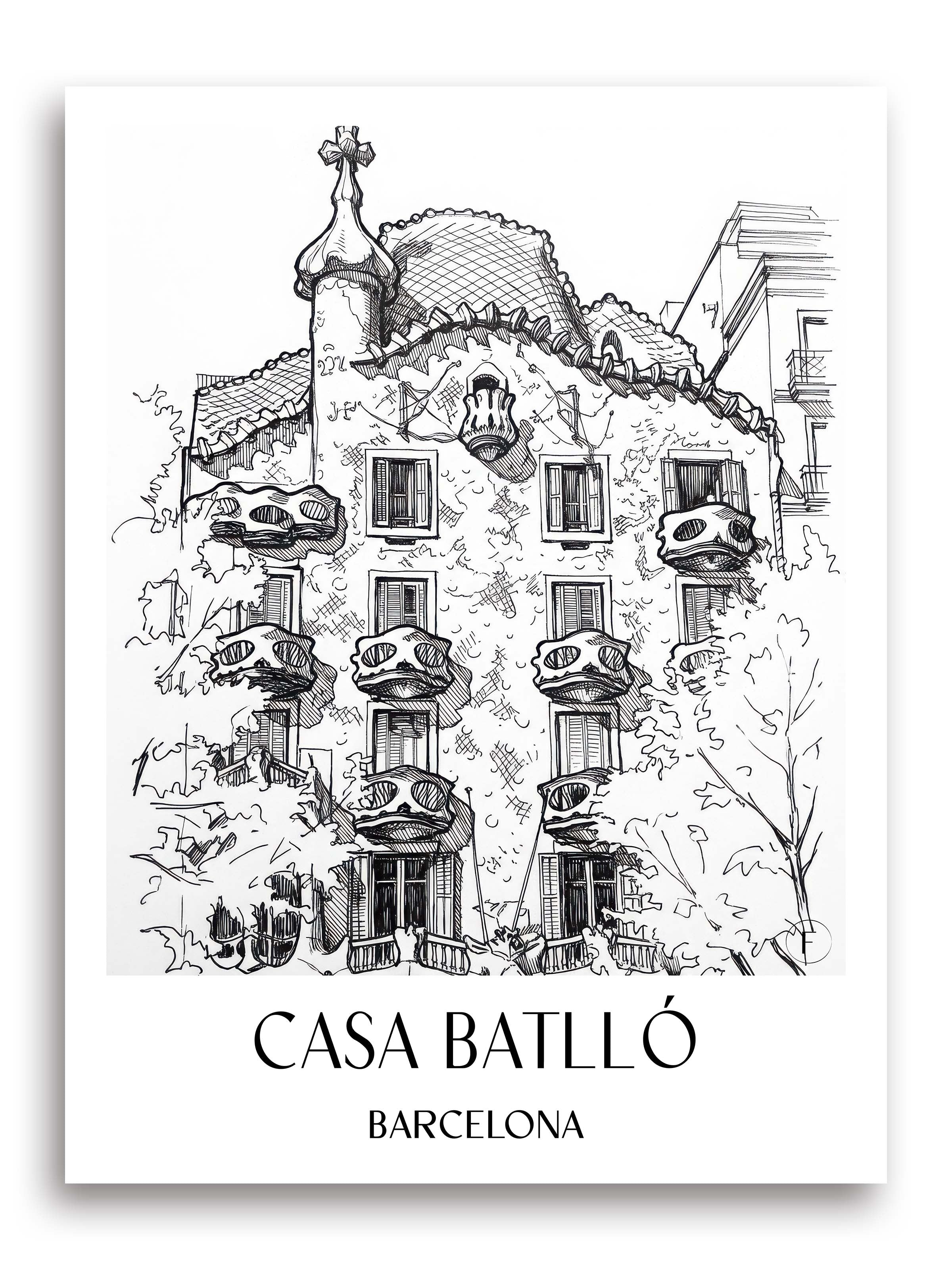 casa-batlló-barcelona-spanien-poster-skizze