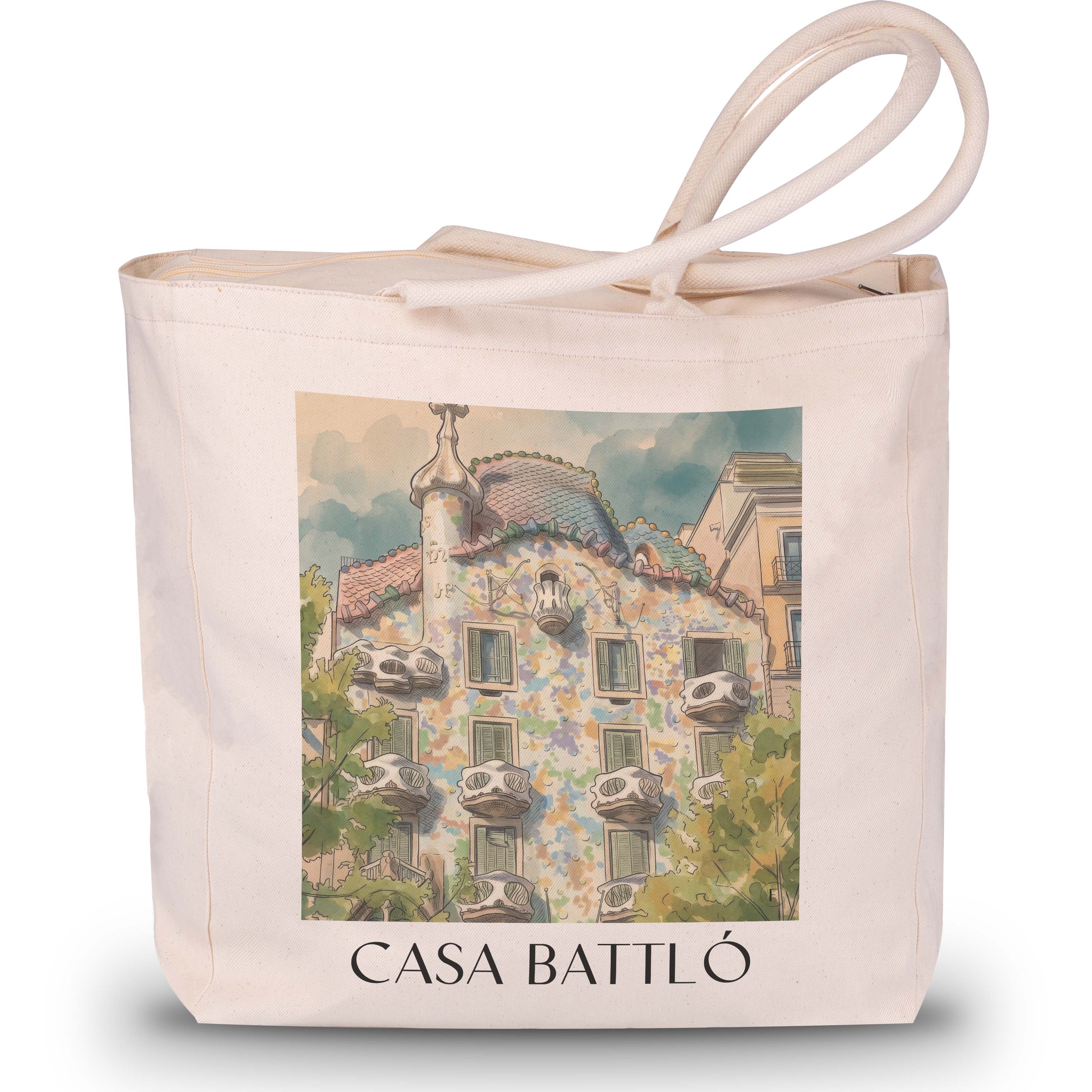 casa-batlló-barcelona-spanien-einkaufstasche-aquarell