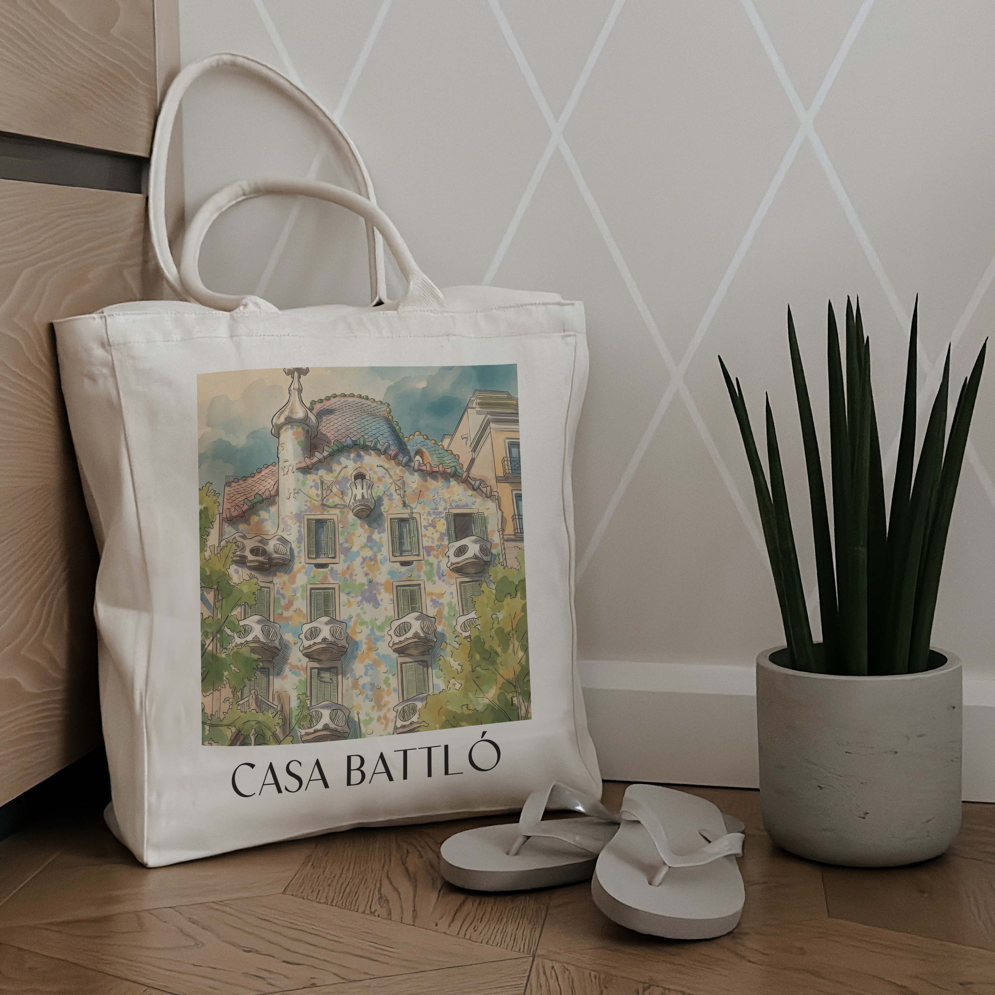 casa-batlló-barcelona-spanien-einkaufstasche-aquarell