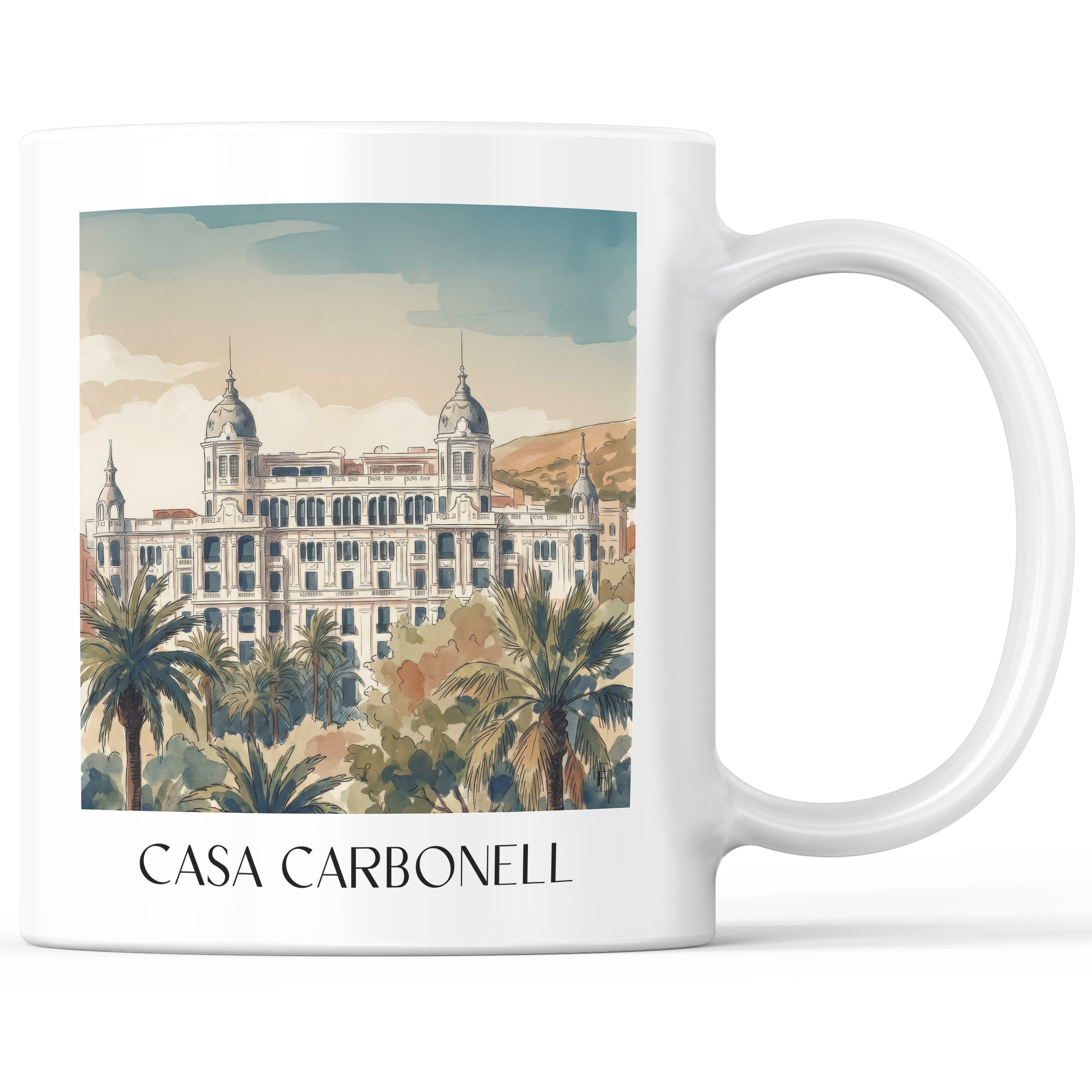 Casa Carbonell Kaffeebecher - Alicante - Spanien Becher - Kaffeetasse im Aquarell Stil - favplace