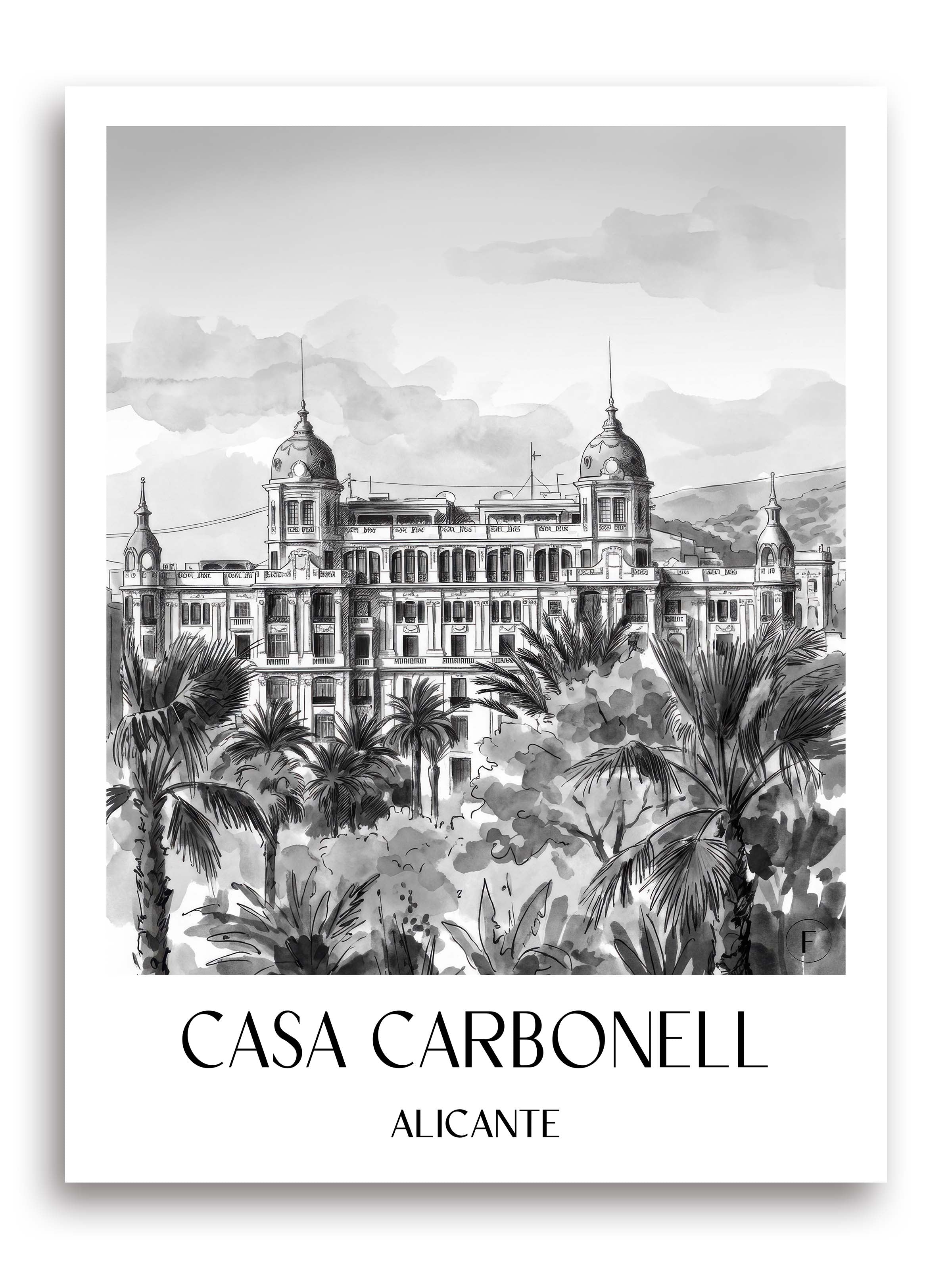 casa-carbonell-alicante-spanien-poster-aquarell-schwarz-weiss