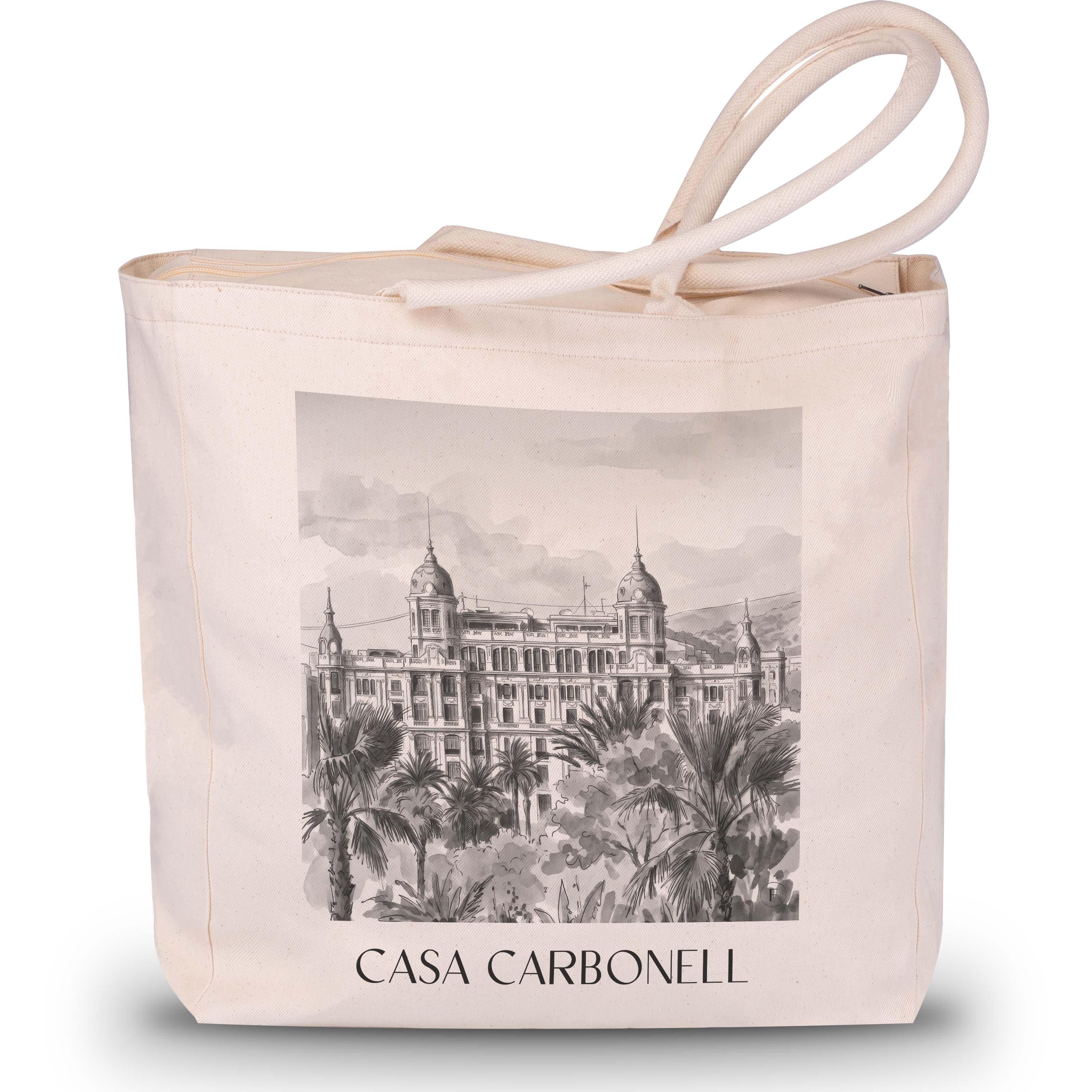 Casa Carbonell Shopping Tasche - Alicante - Spanien Tote Bag - Einkaufstasche im Aquarell Schwarz-Weiß Stil - favplace