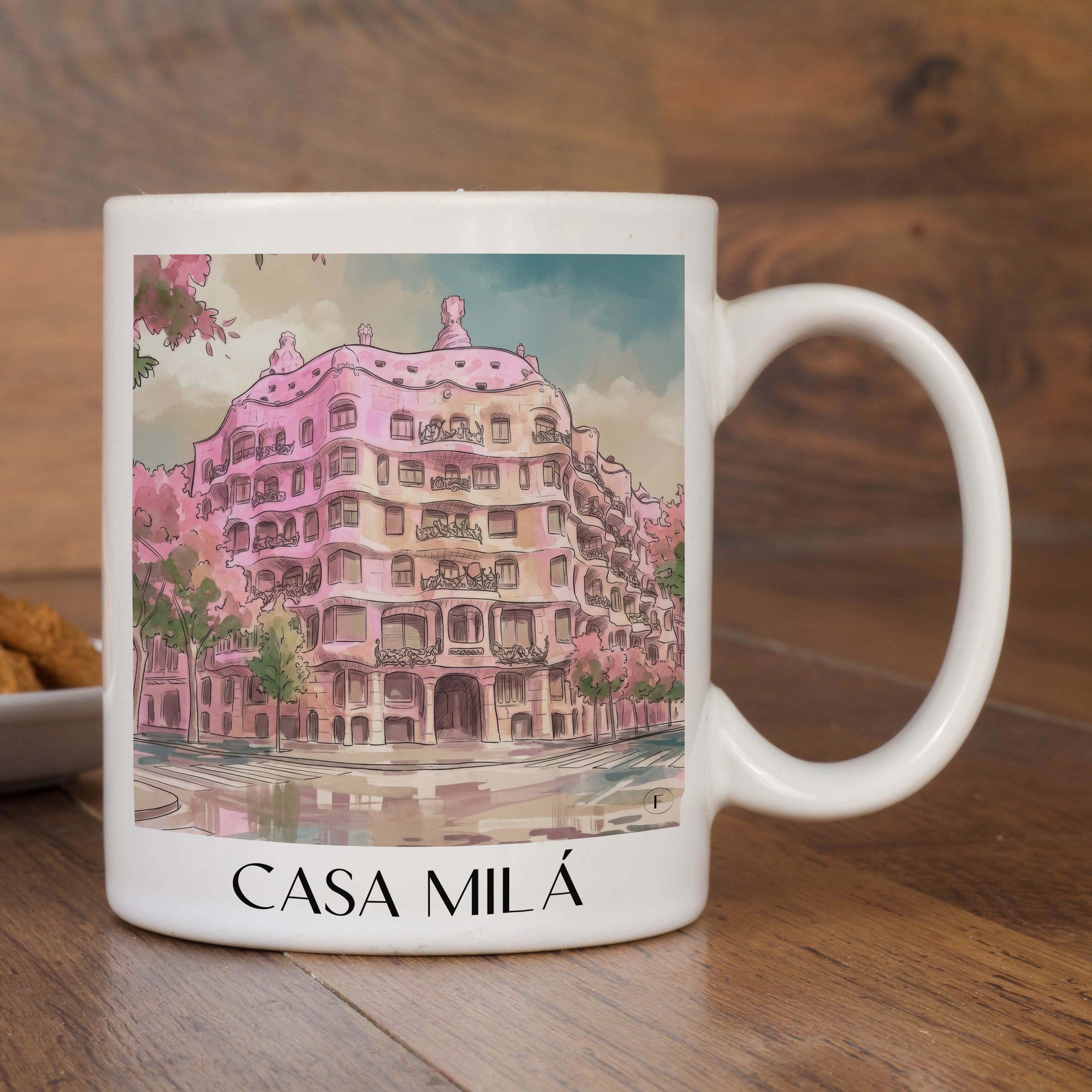 casa-milá-barcelona-spanien-kaffeebecher-aquarell-pink-rosa