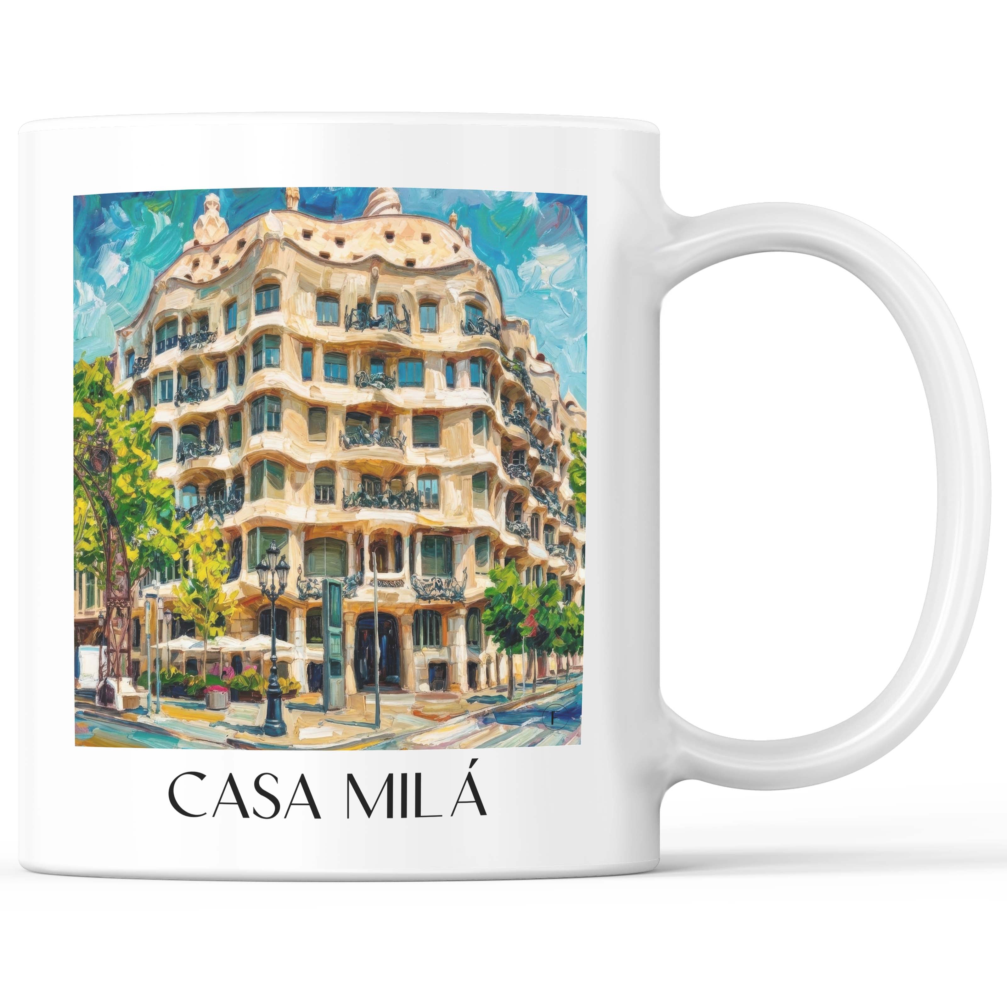 Casa Milá Kaffeebecher - Barcelona - Spanien Becher - Kaffeetasse im Ölgemälde Stil - favplace