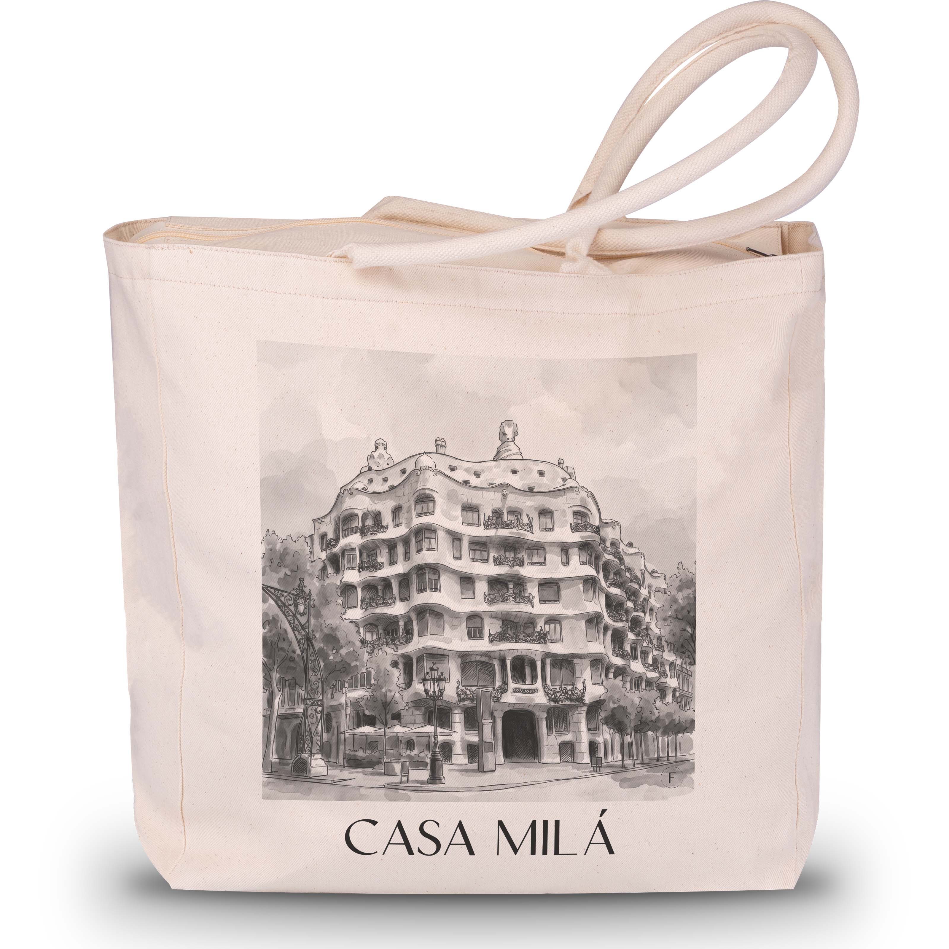 casa-milá-barcelona-spanien-einkaufstasche-aquarell-schwarz-weiss