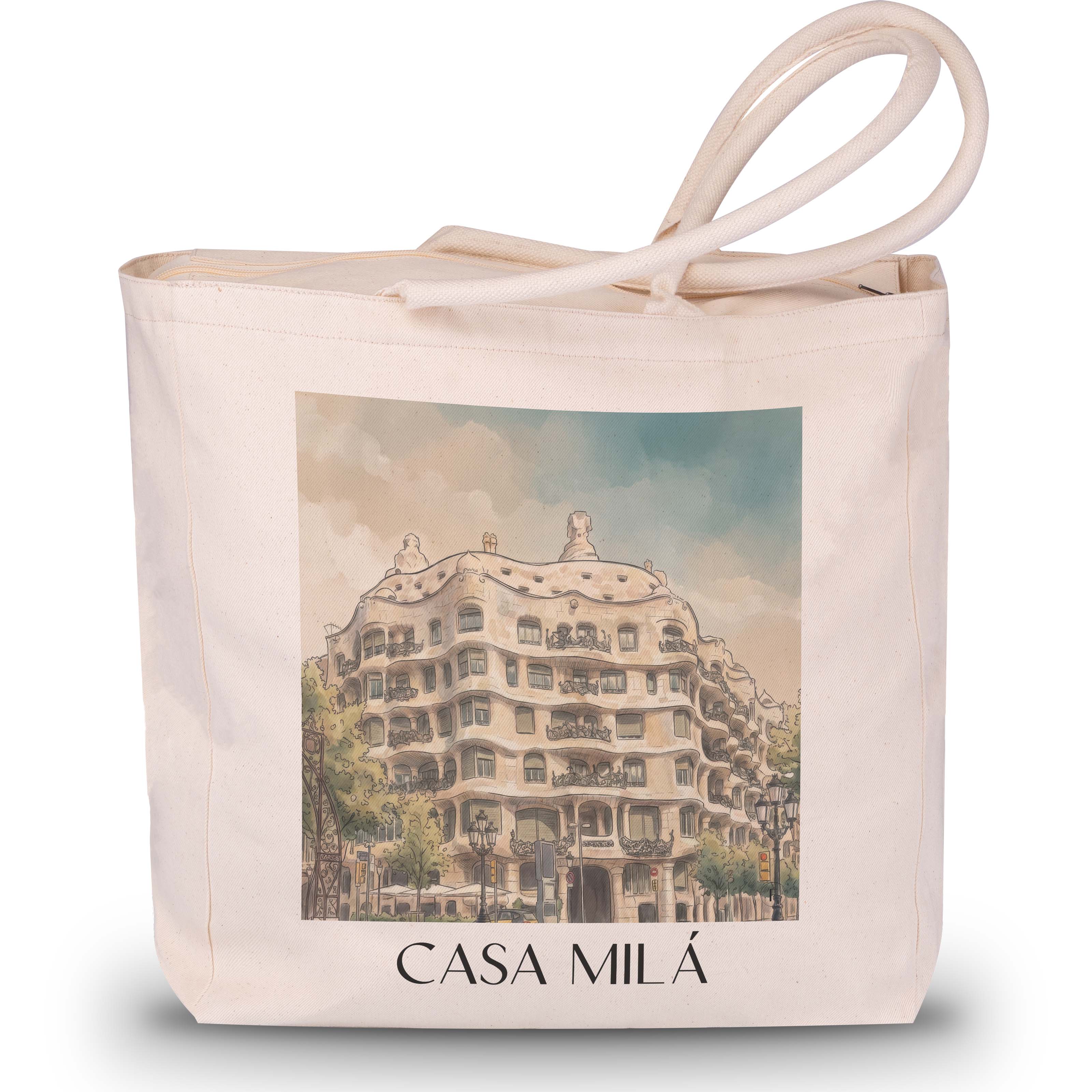 casa-milá-barcelona-spanien-einkaufstasche-aquarell