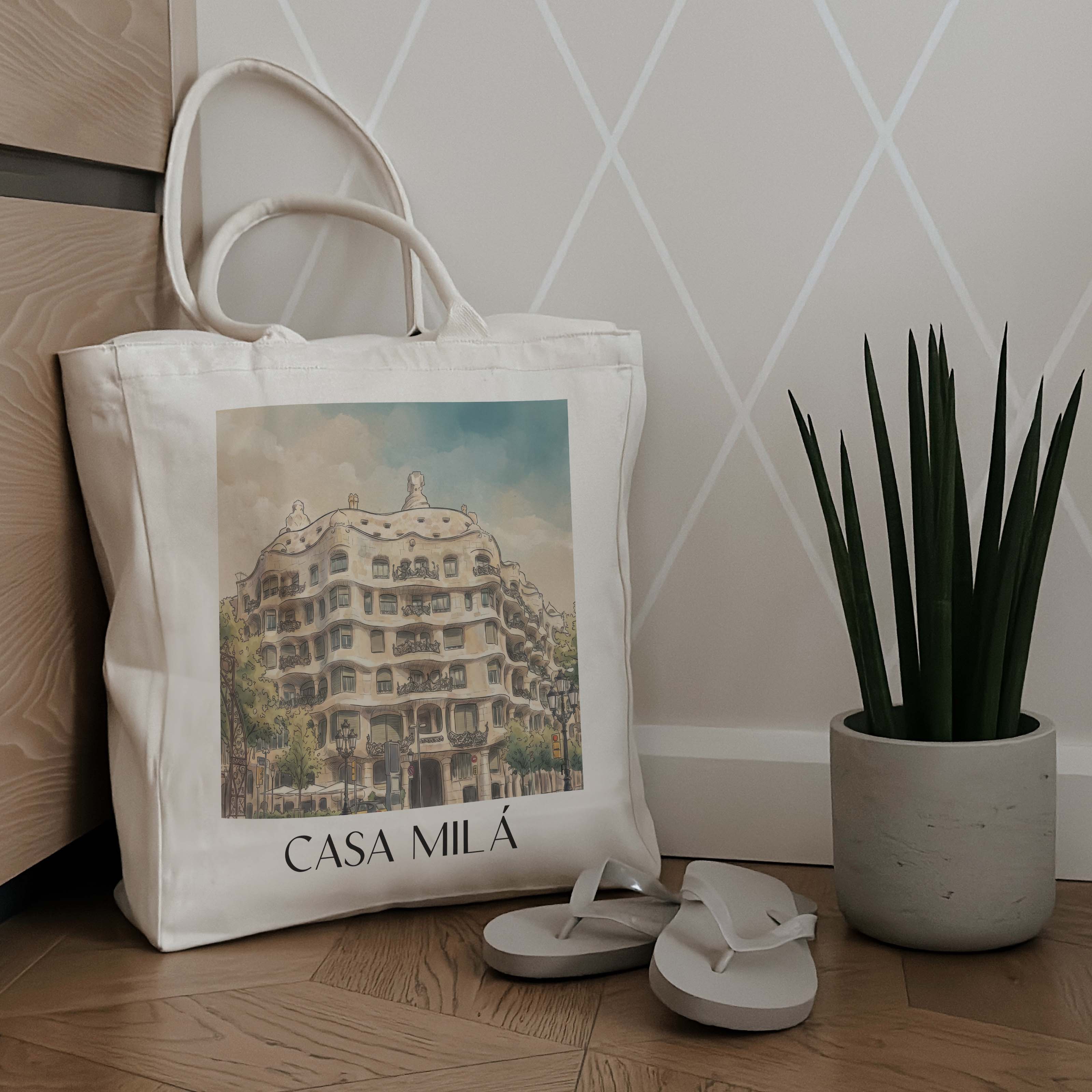 casa-milá-barcelona-spanien-einkaufstasche-aquarell