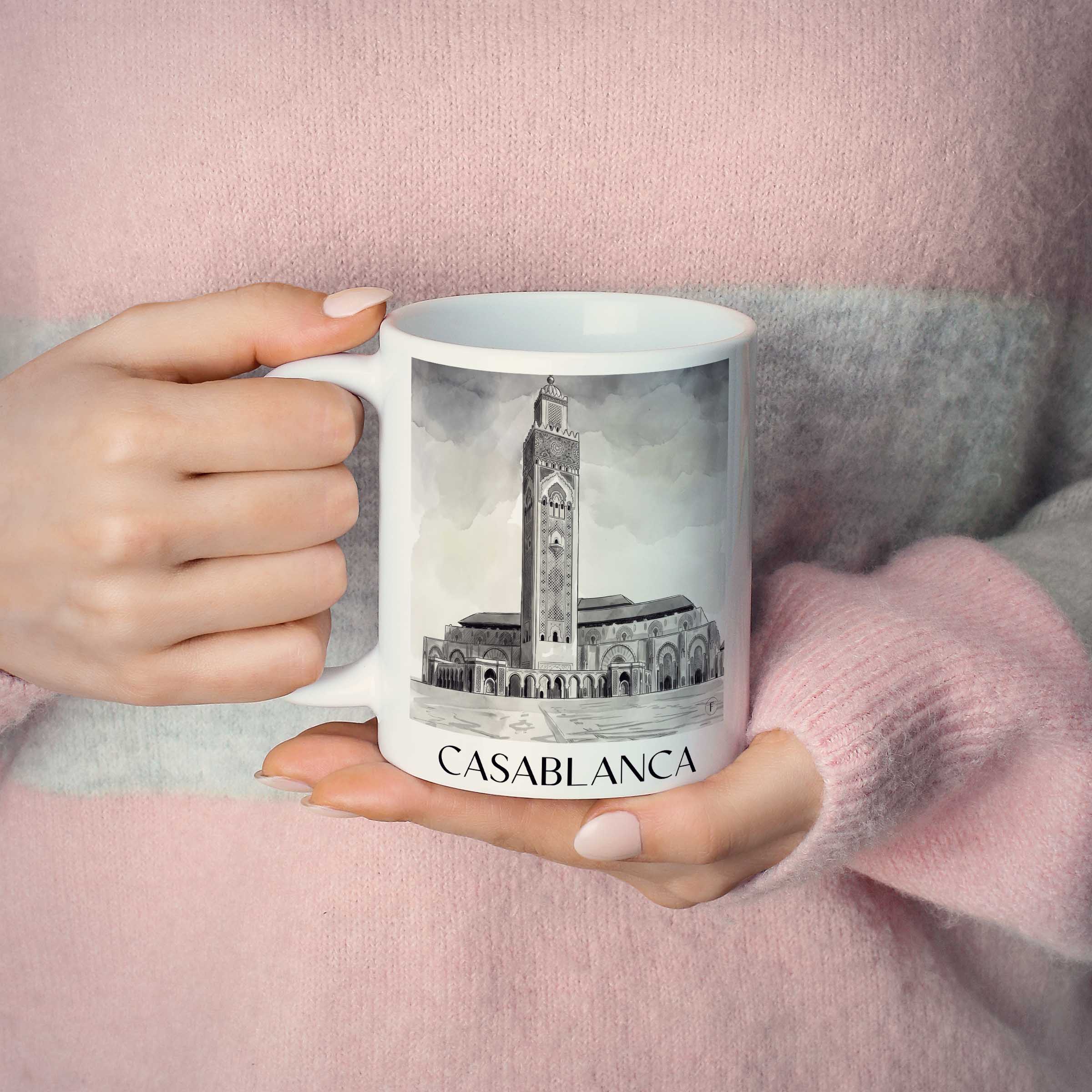 casablanca-marokko-kaffeebecher-aquarell-schwarz-weiss