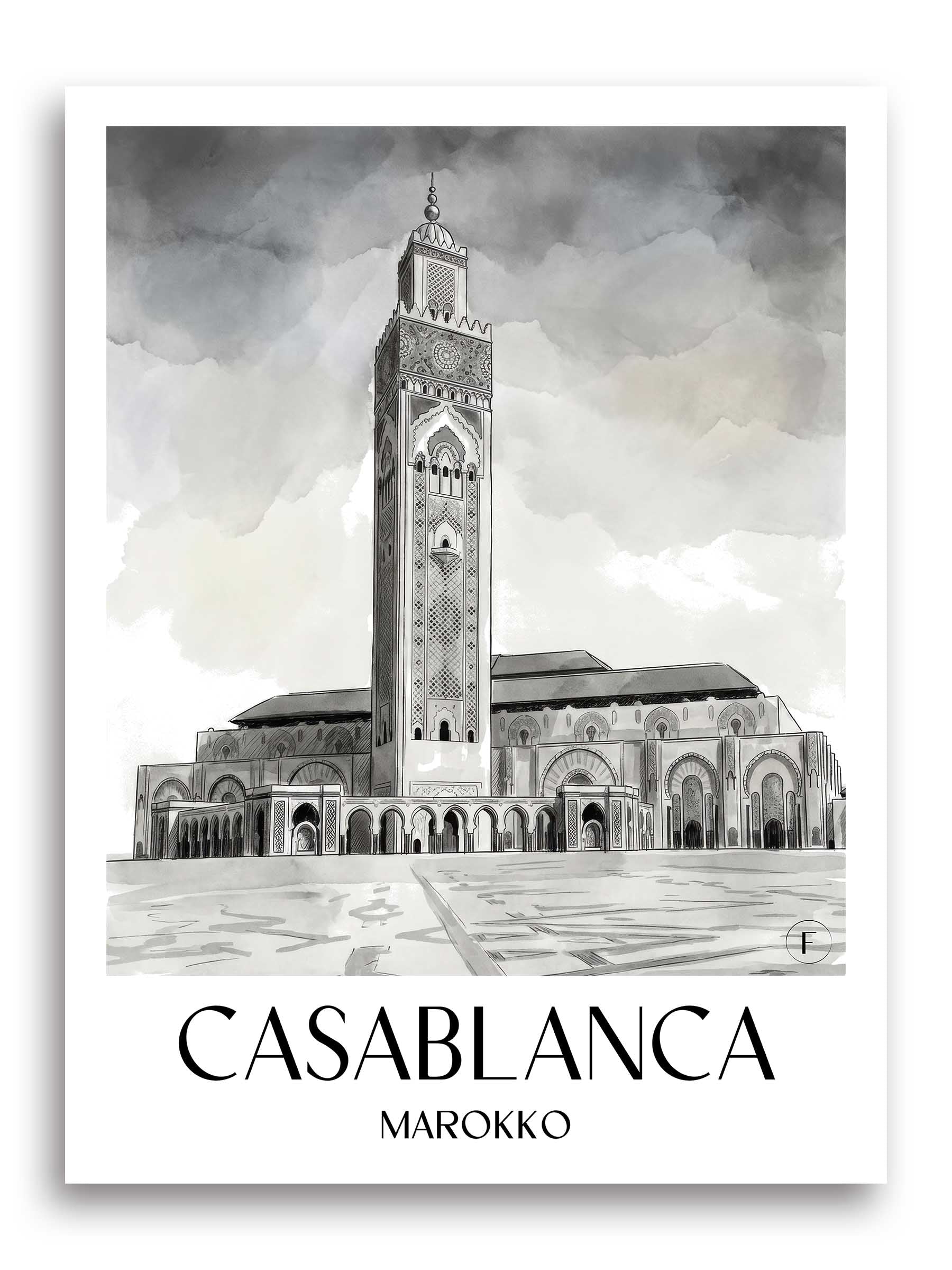 casablanca-marokko-poster-aquarell-schwarz-weiss