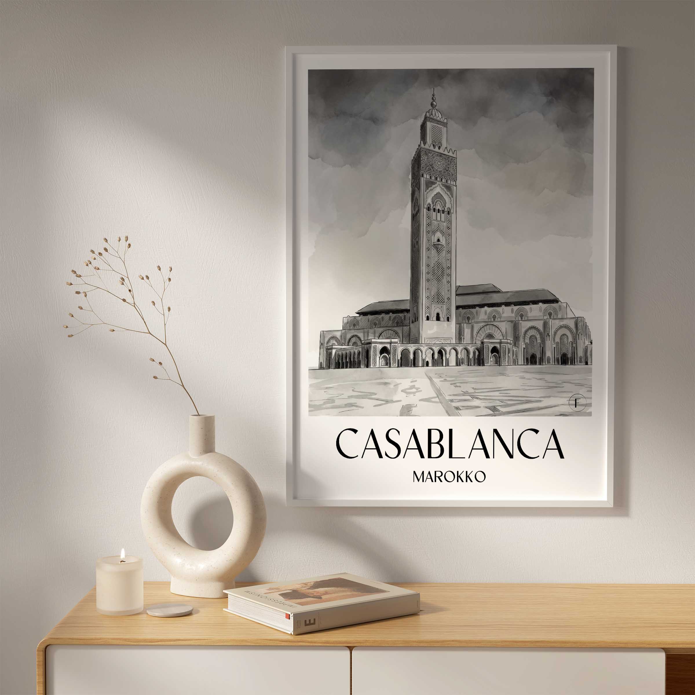 casablanca-marokko-poster-aquarell-schwarz-weiss