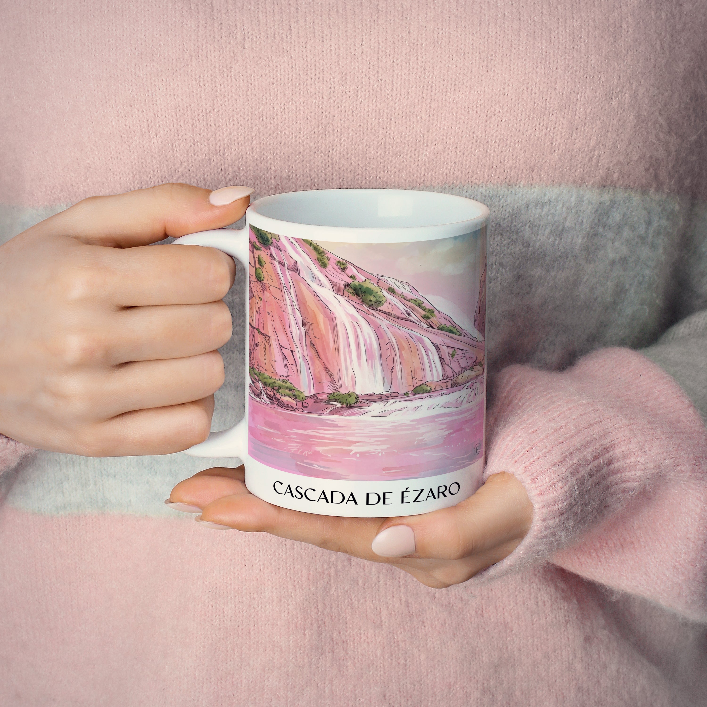 cascada-de-ézaro-galicien-spanien-kaffeebecher-aquarell-pink-rosa