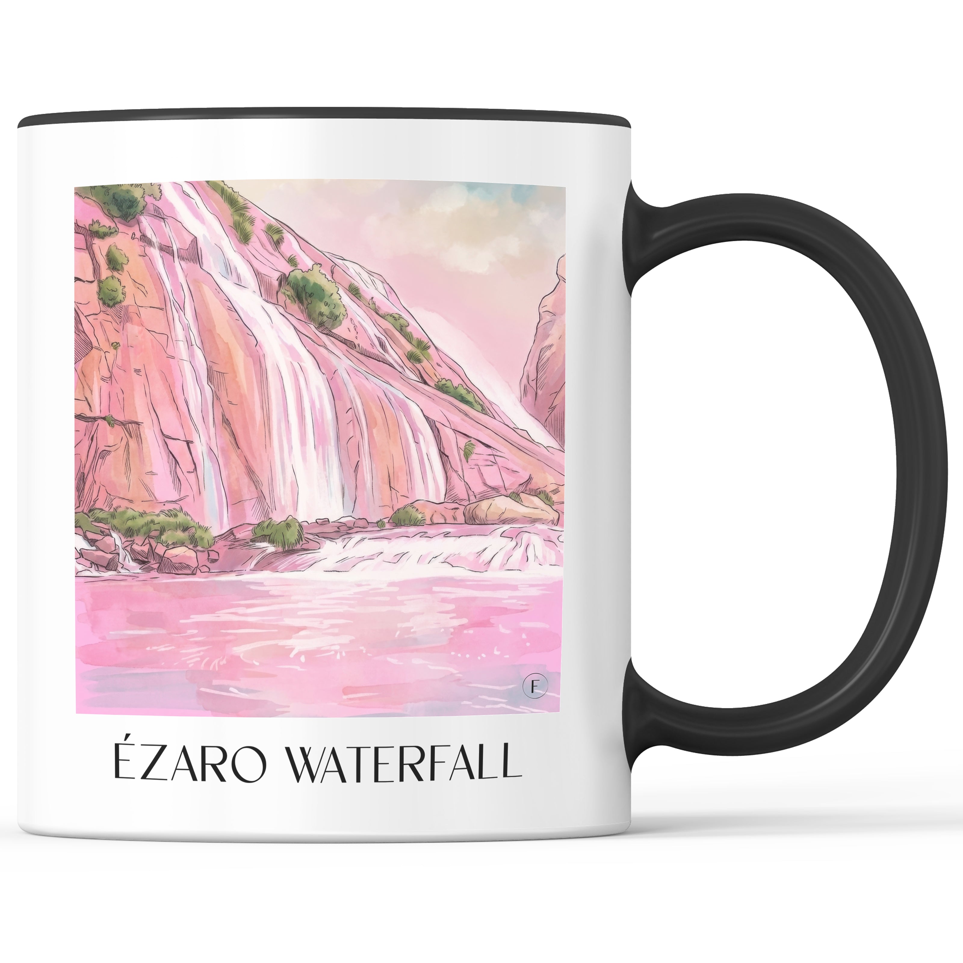 Cascada de Ézaro Kaffeebecher - Galicien - Spanien Becher - Kaffeetasse im Aquarell Pink Stil - favplace