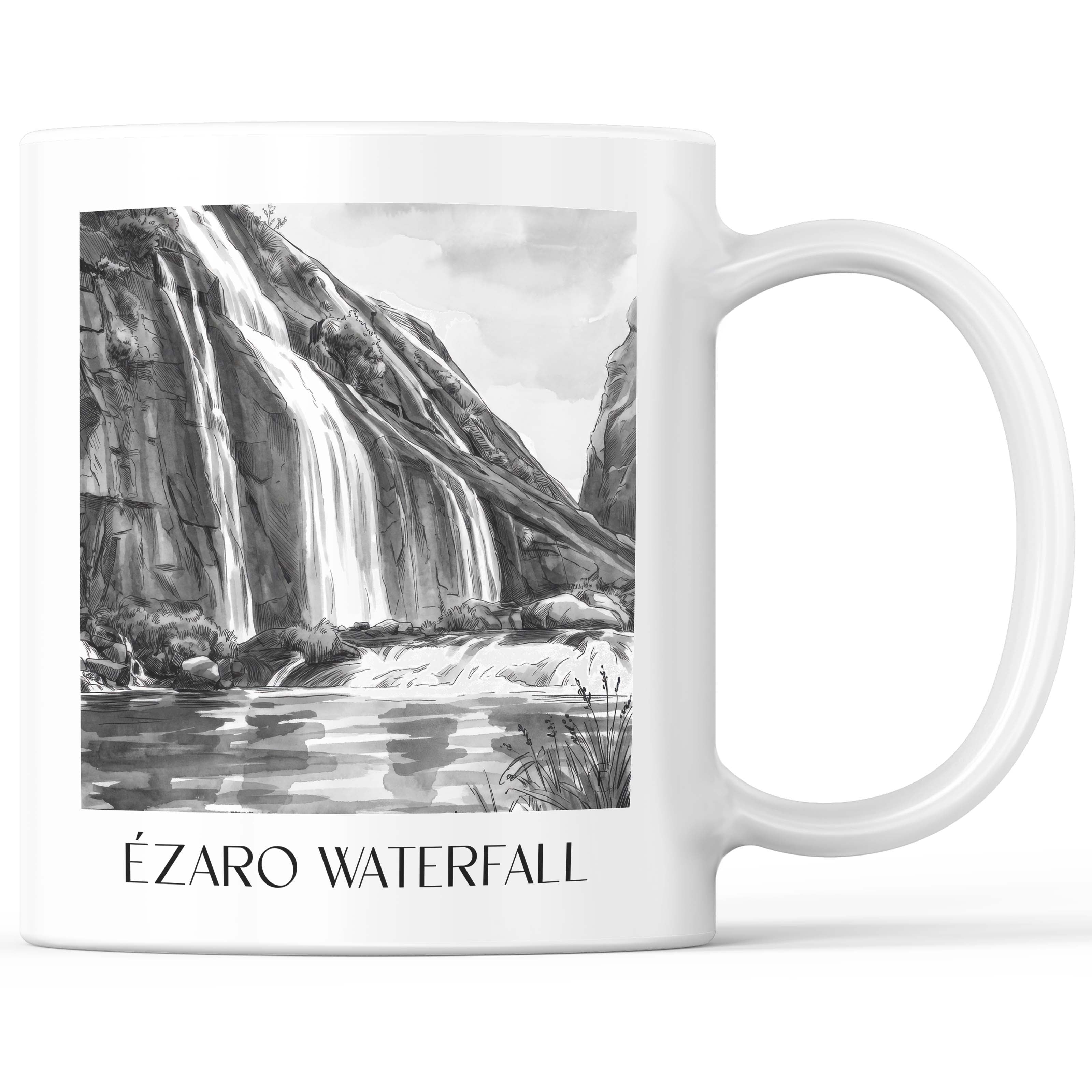 Cascada de Ézaro Kaffeebecher - Galicien - Spanien Becher - Kaffeetasse im Aquarell Schwarz-Weiß Stil - favplace