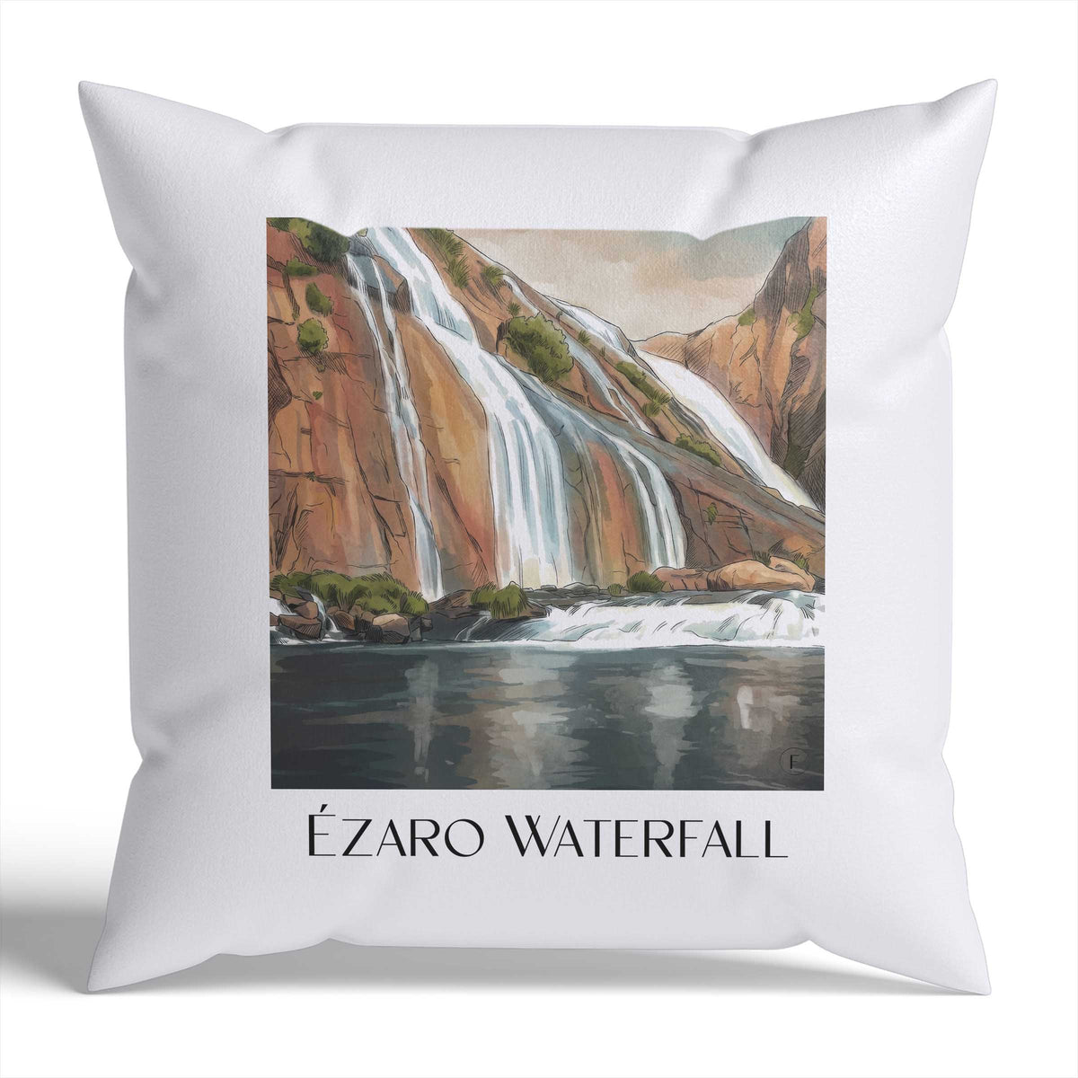 Cascada de Ézaro Kissenhülle - Zierkissen Bezug - Galicien - Spanien Kissen bzw. Kissenbezug im Aquarell Stil - favplace