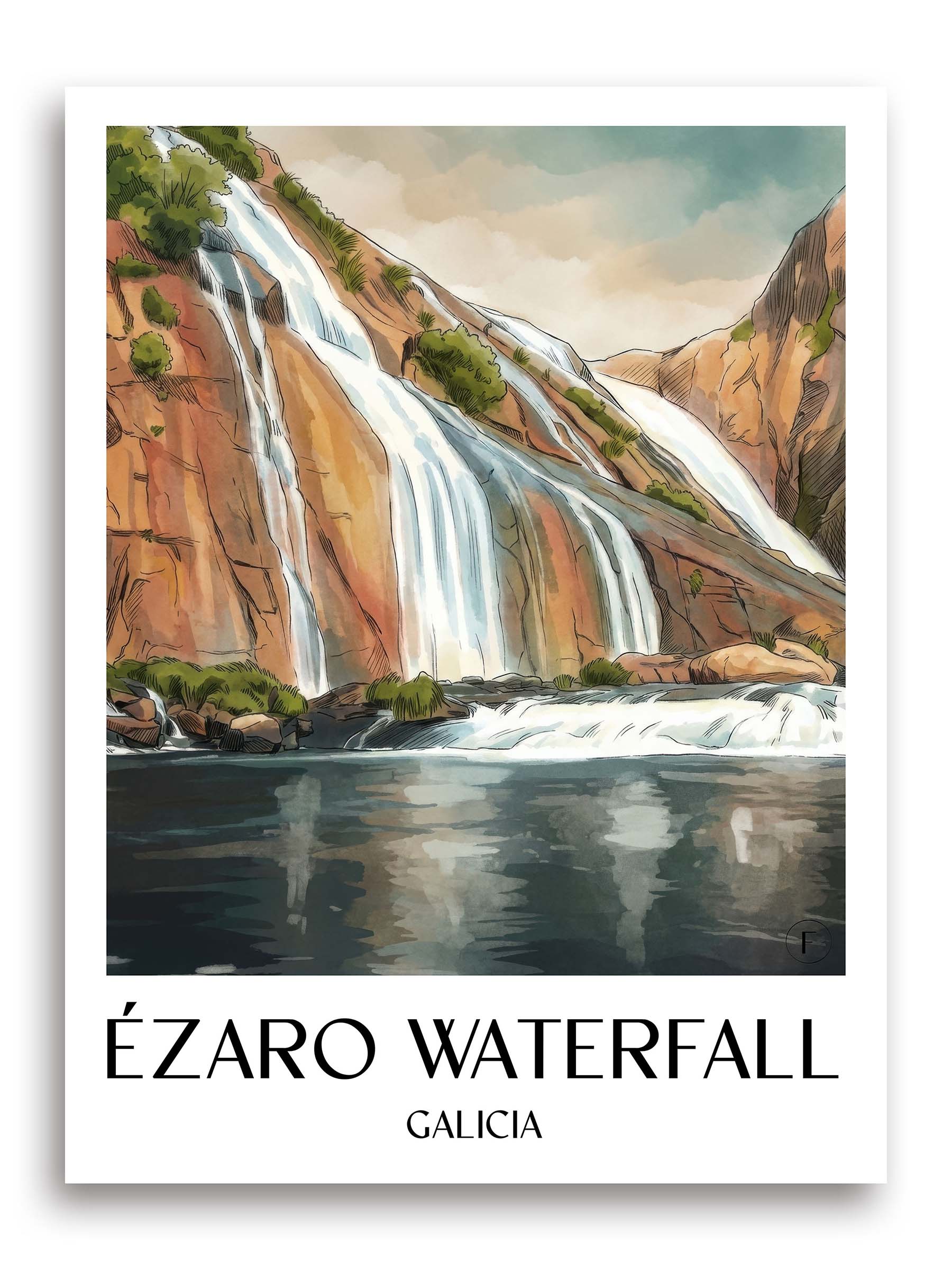 Cascada de Ézaro Poster - Galicien - Spanien Kunstdruck - Aquarell von A4 bis A1 - favplace