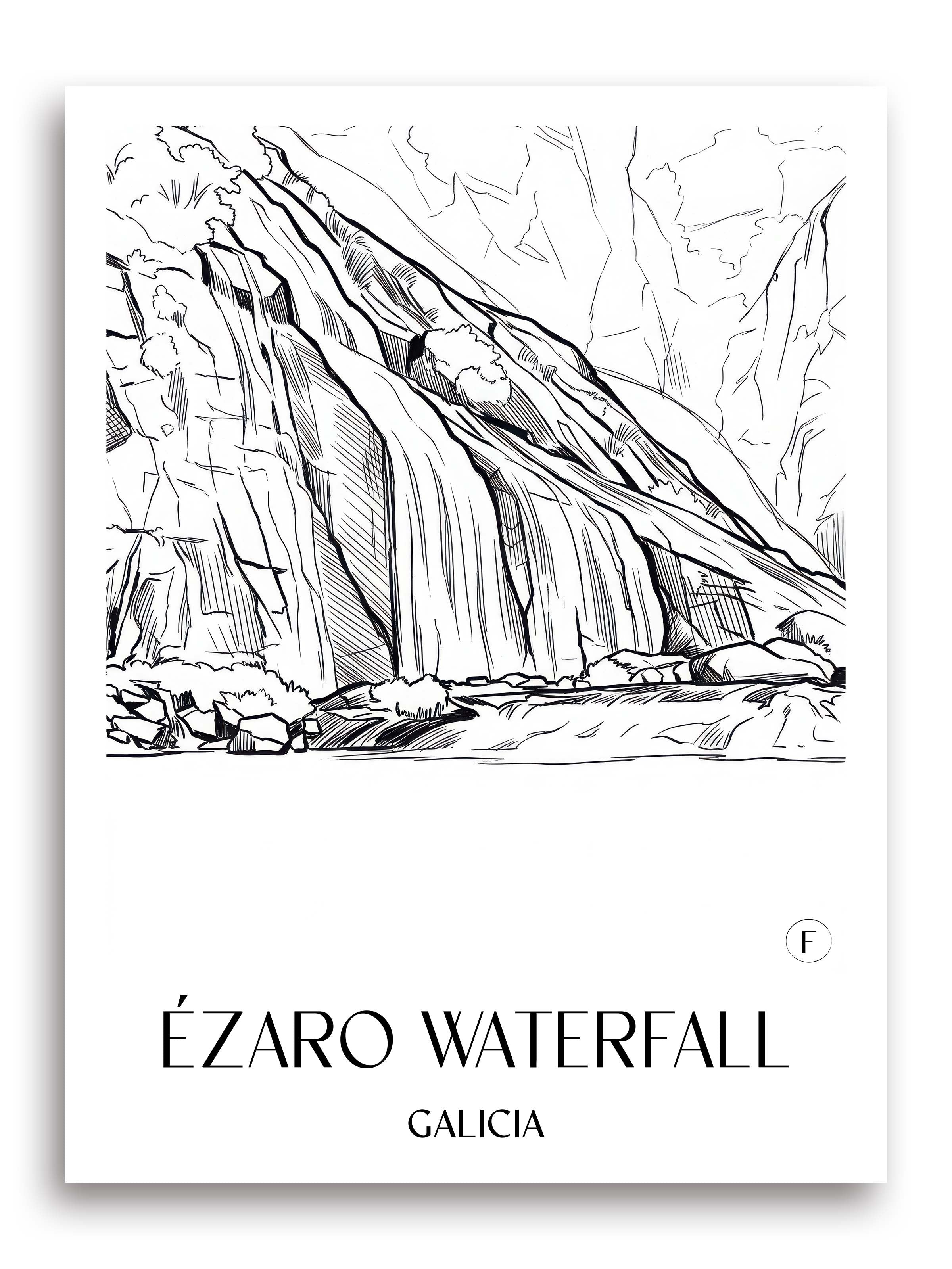 Cascada de Ézaro Poster - Galicien - Spanien Kunstdruck - Skizze von A4 bis A1 - favplace