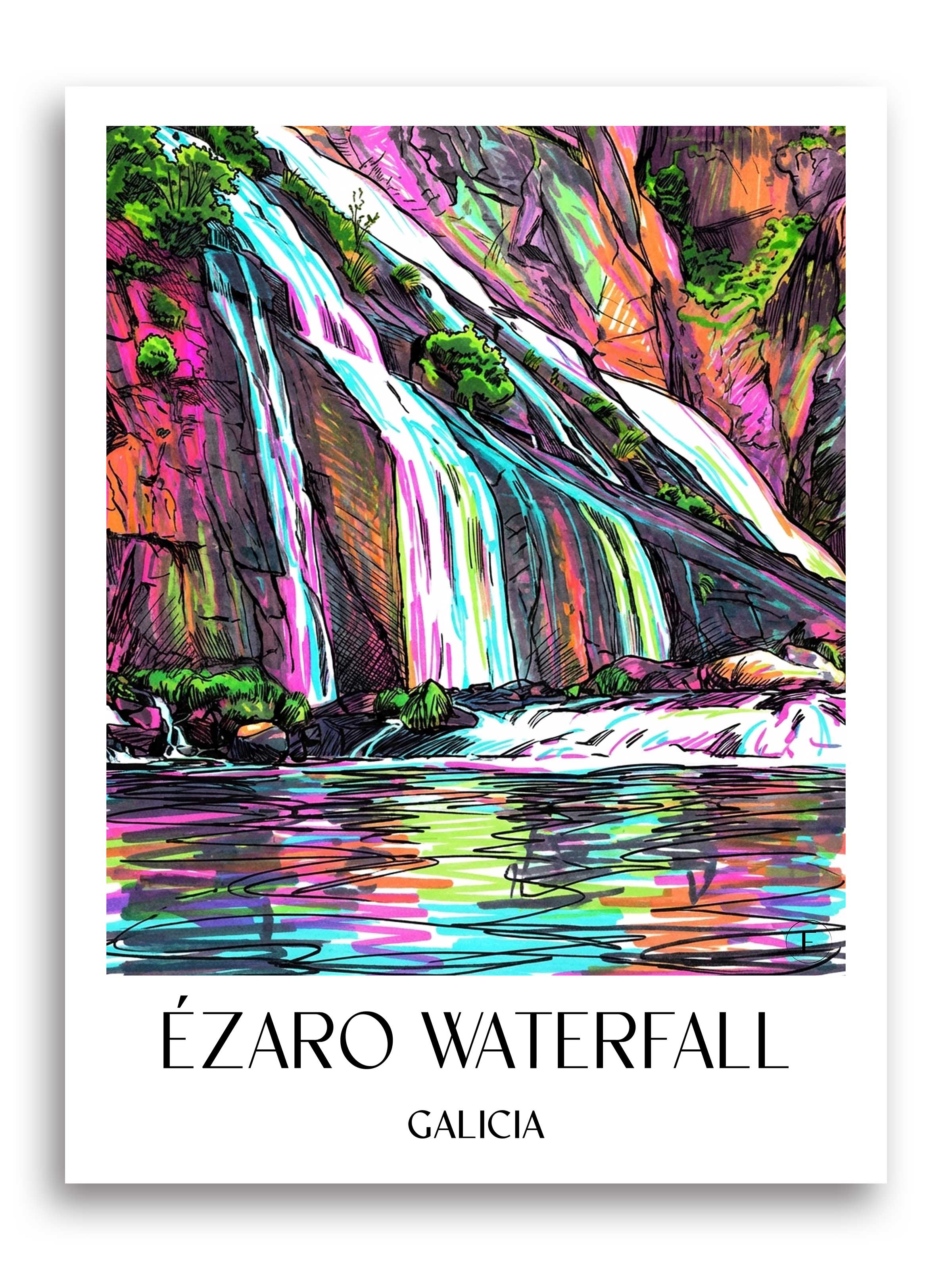 Cascada de Ézaro Poster - Galicien - Spanien Kunstdruck - Tag Graffiti von A4 bis A1 - favplace