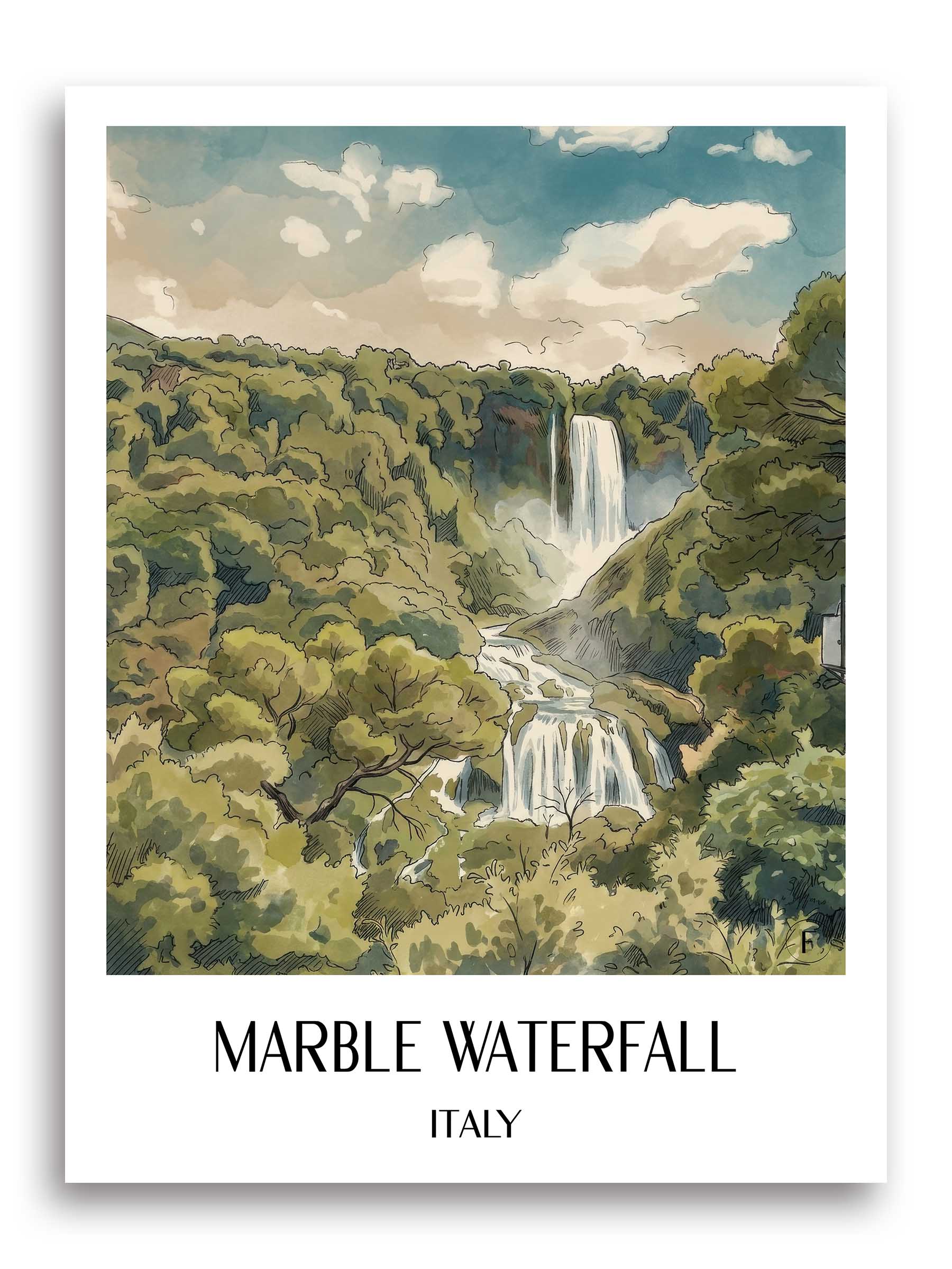 Cascata delle Marmore Poster - Umbrien - Italien Kunstdruck - Aquarell von A4 bis A1 - favplace
