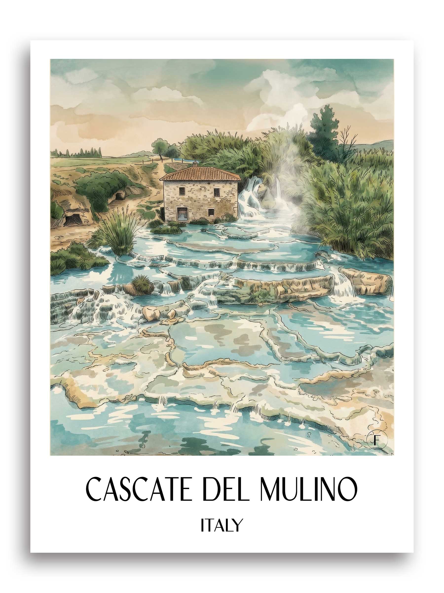 Cascate del Mulino Poster - Saturnia - Italien Kunstdruck - Aquarell von A4 bis A1 - favplace