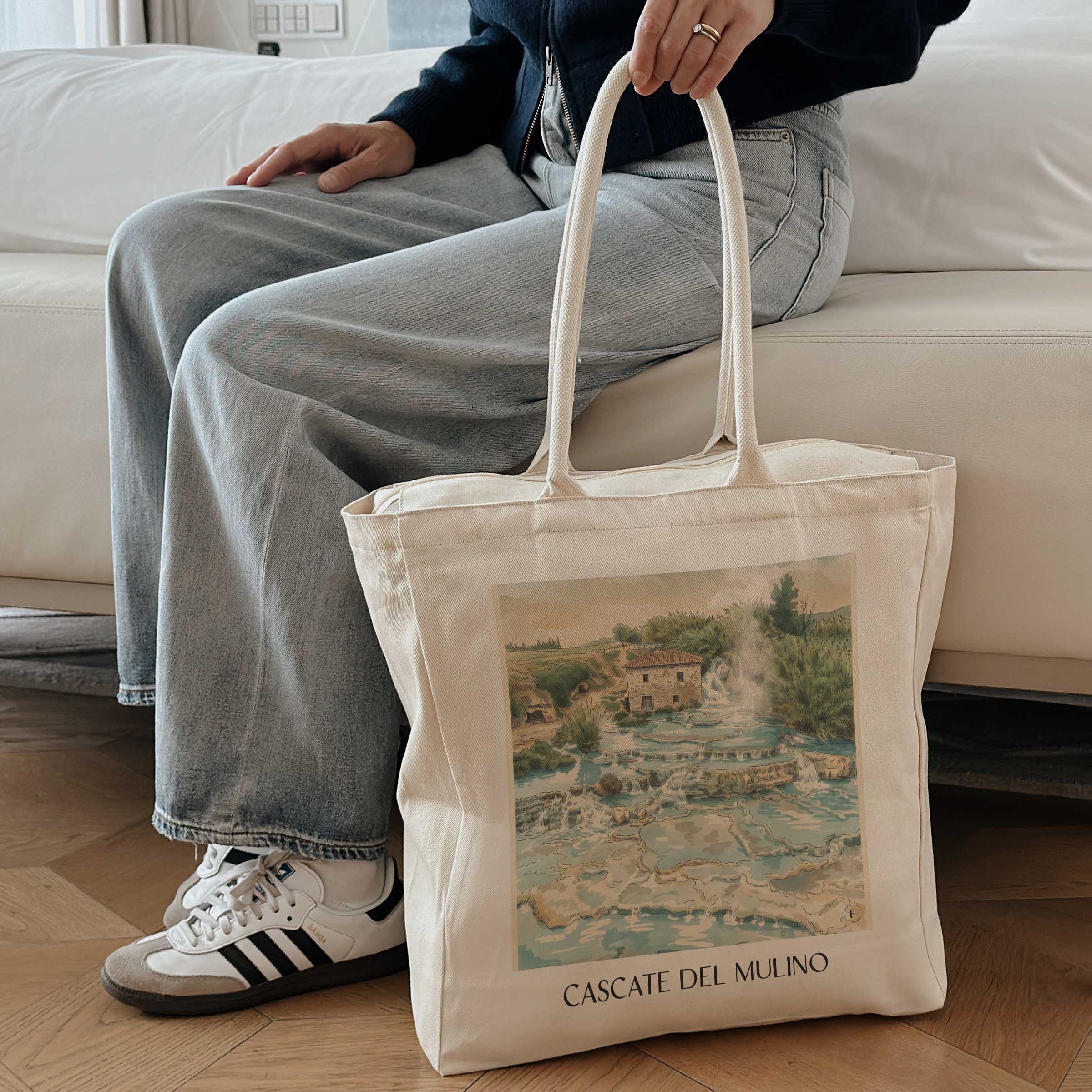 cascate-del-mulino-saturnia-italien-einkaufstasche-aquarell