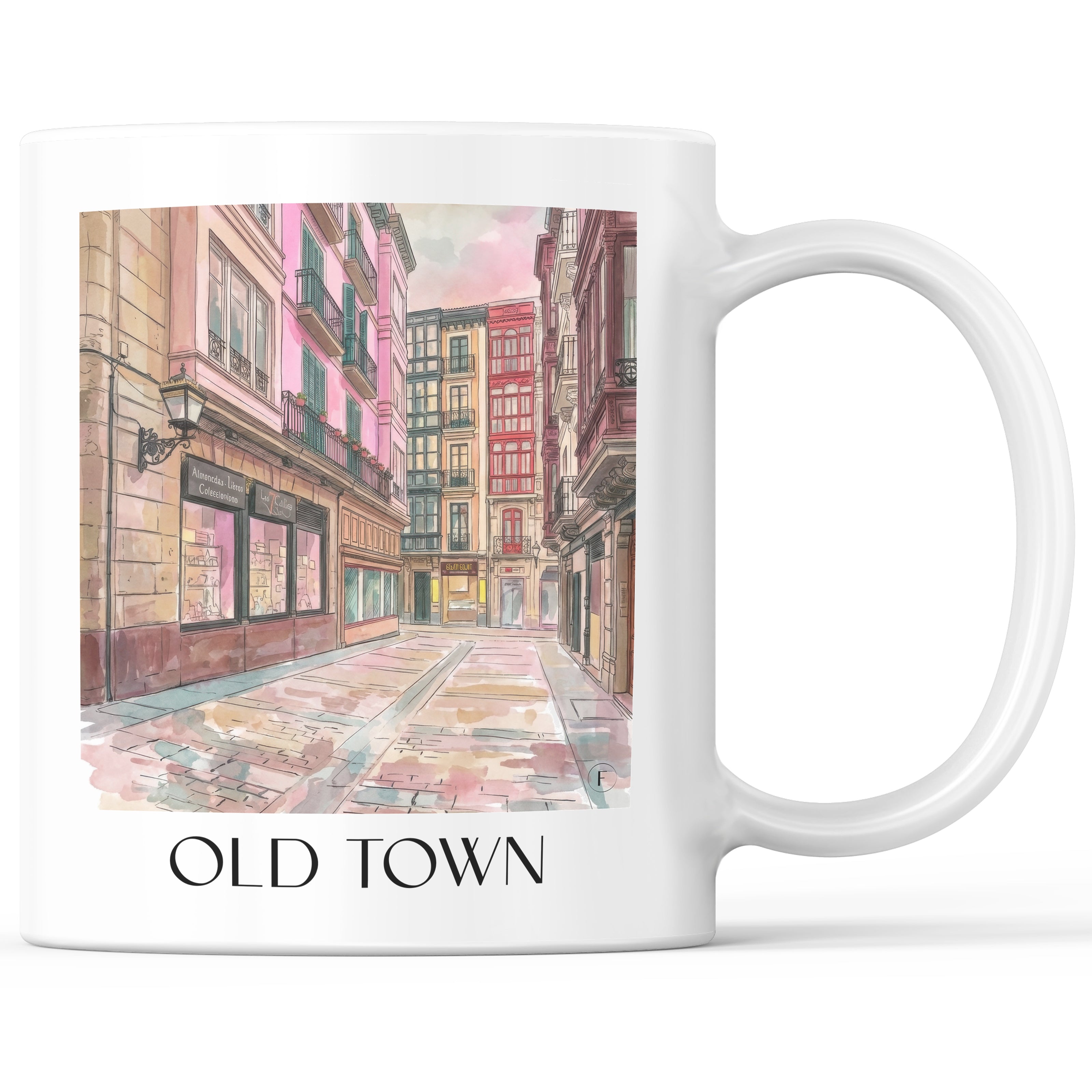 Casco Viejo Kaffeebecher - Bilbao - Spanien Becher - Kaffeetasse im Aquarell Pink Stil - favplace