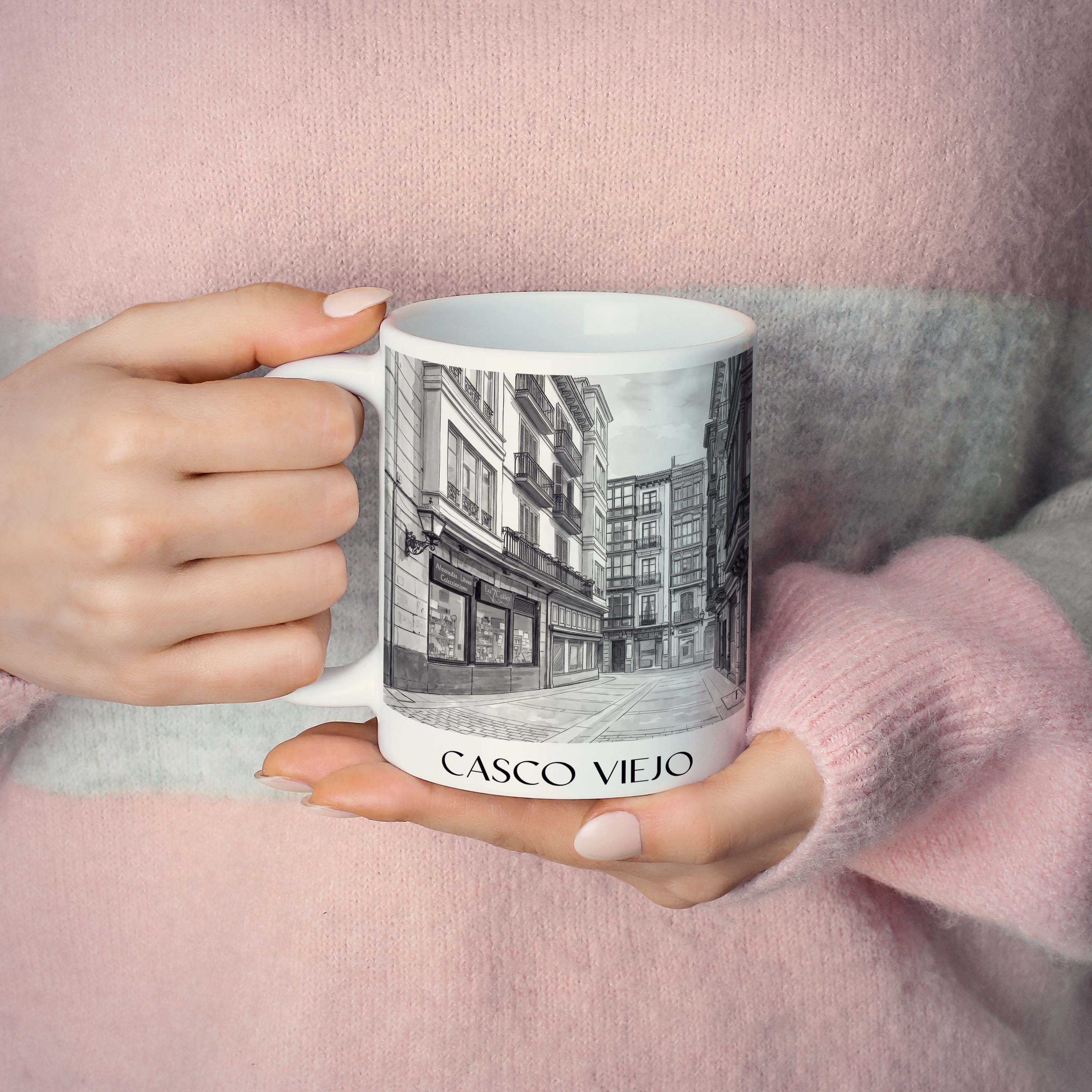 casco-viejo--bilbao-spanien-kaffeebecher-aquarell-schwarz-weiss