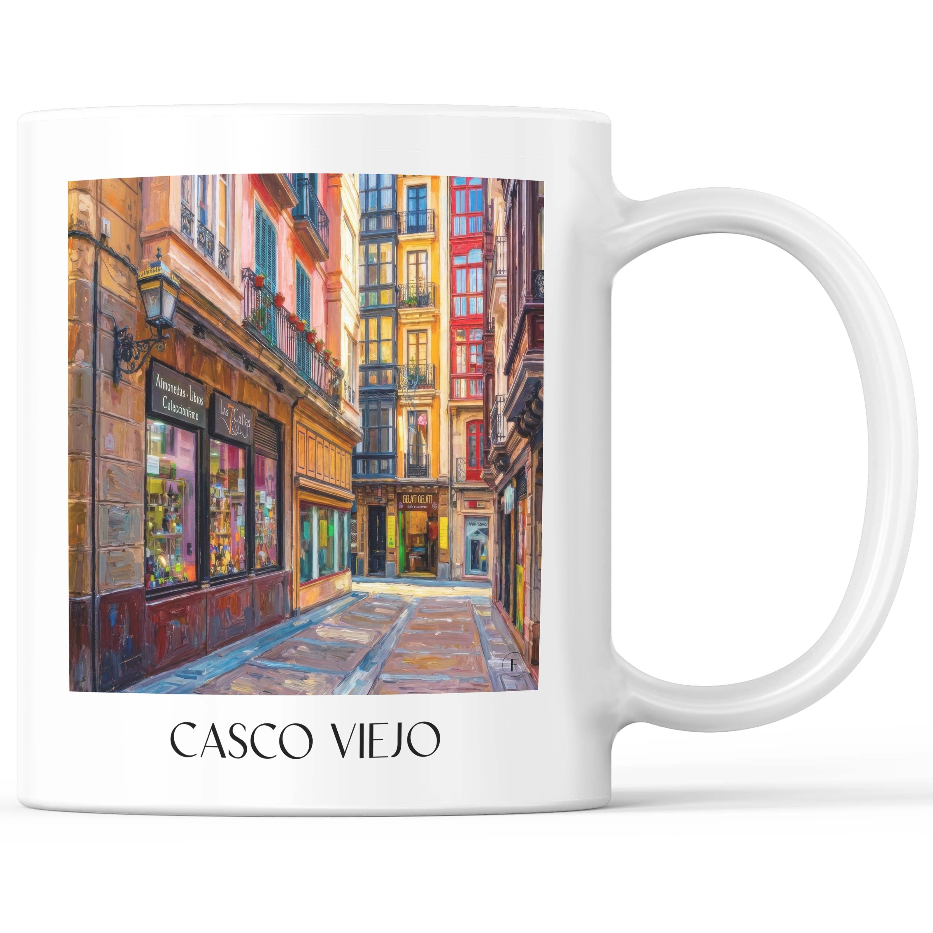 Casco Viejo Kaffeebecher - Bilbao - Spanien Becher - Kaffeetasse im Ölgemälde Stil - favplace