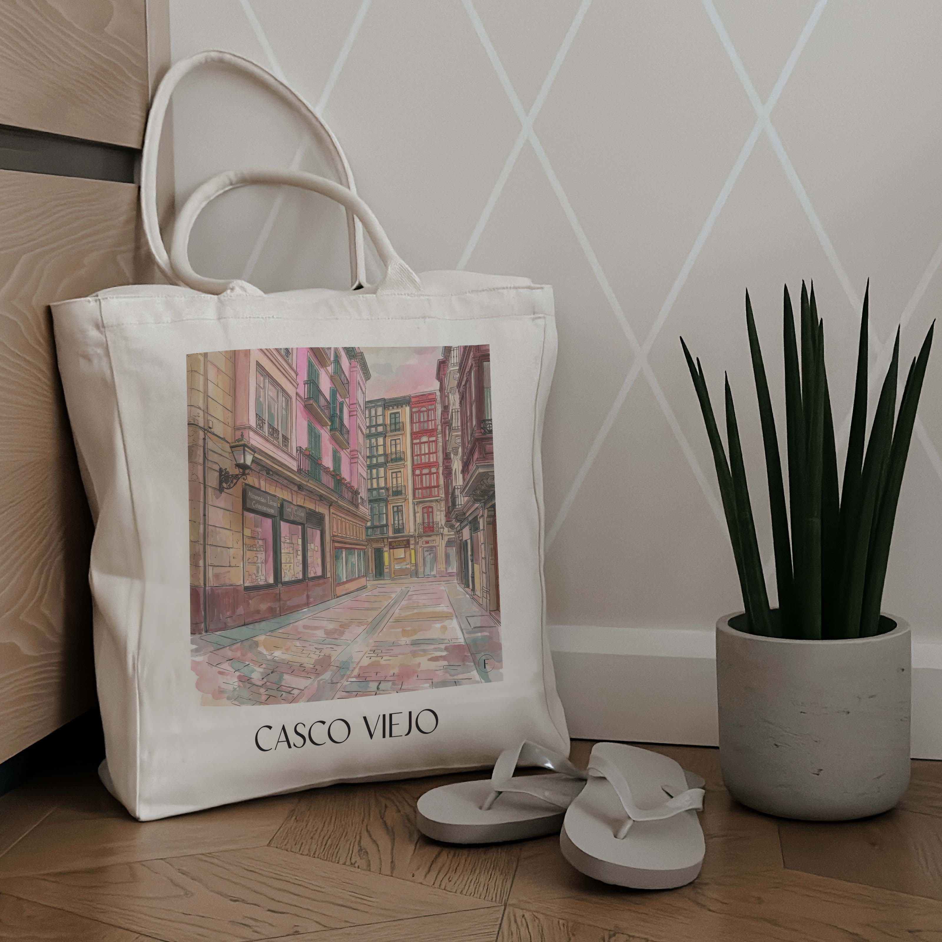 casco-viejo--bilbao-spanien-einkaufstasche-aquarell-pink-rosa