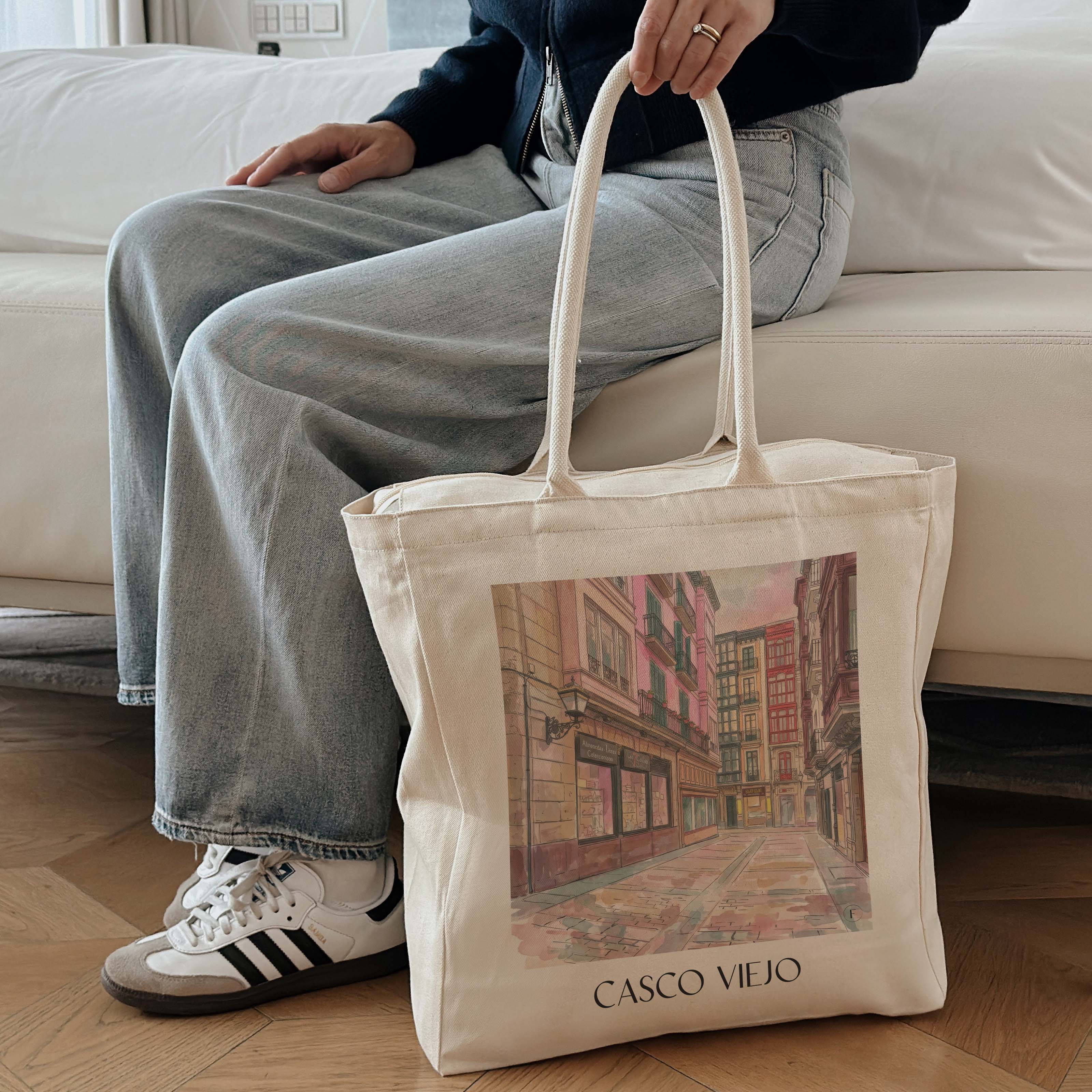 casco-viejo--bilbao-spanien-einkaufstasche-aquarell-pink-rosa