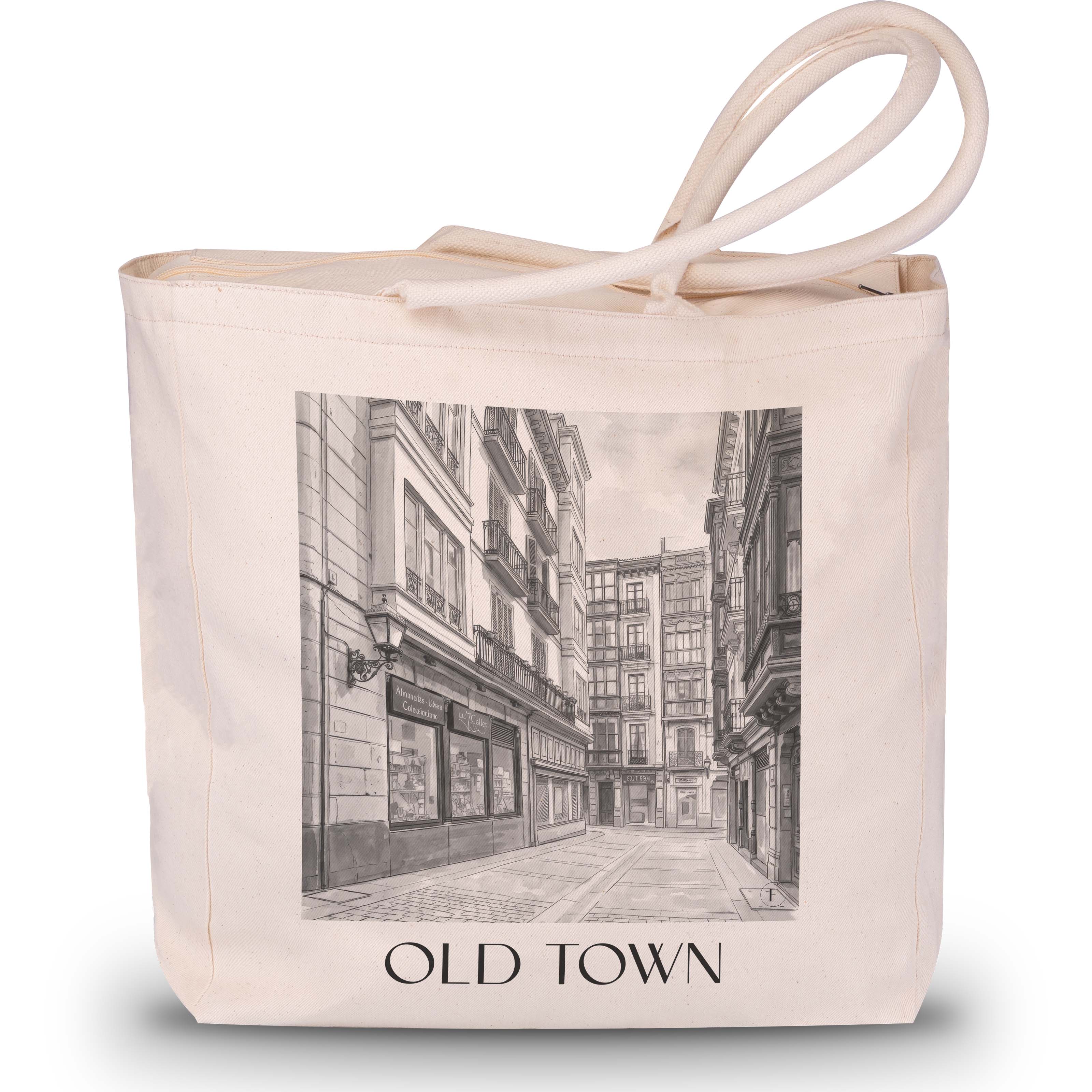 Casco Viejo Shopping Tasche - Bilbao - Spanien Tote Bag - Einkaufstasche im Aquarell Schwarz-Weiß Stil - favplace