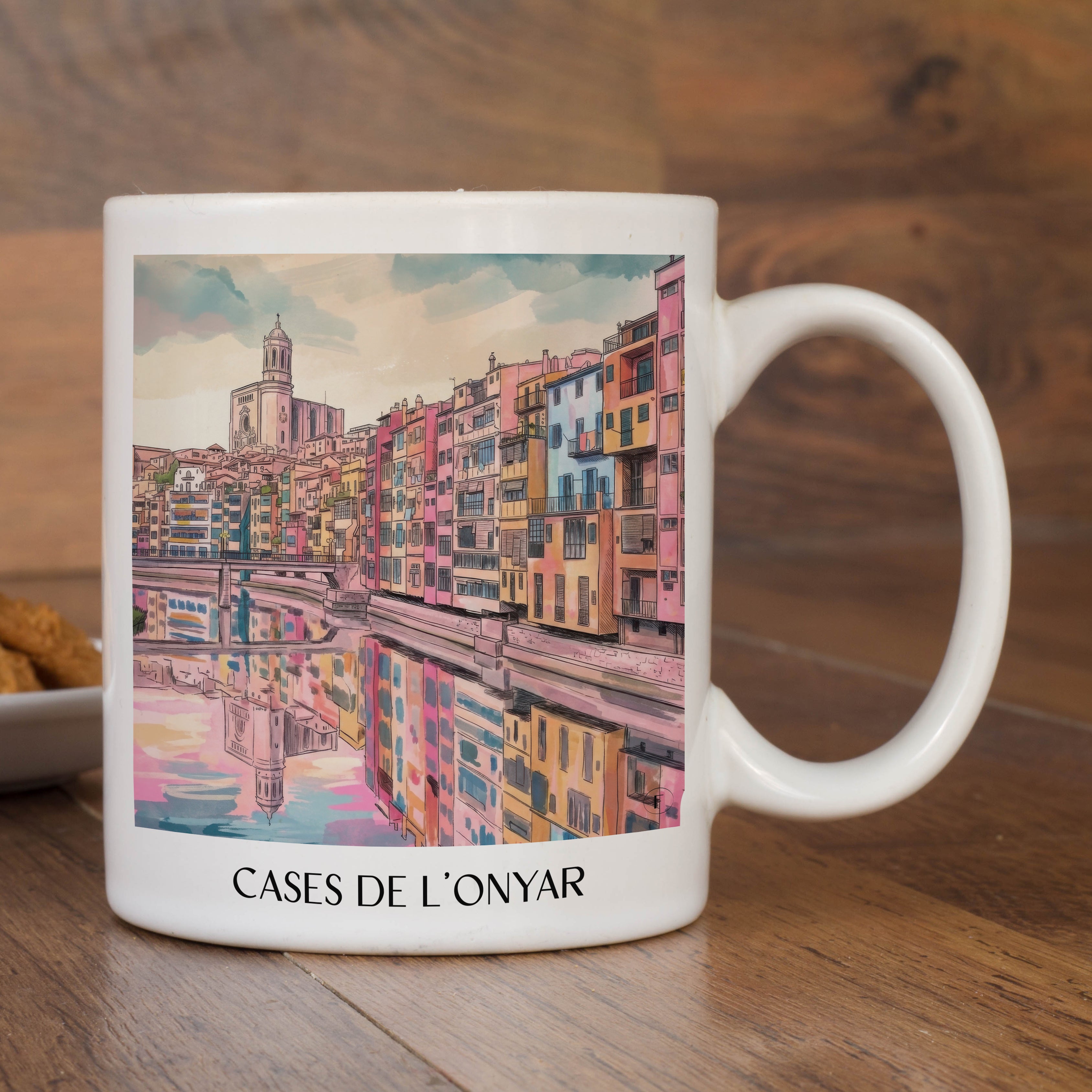 cases-de-l'onyar-girona-spanien-kaffeebecher-aquarell-pink-rosa