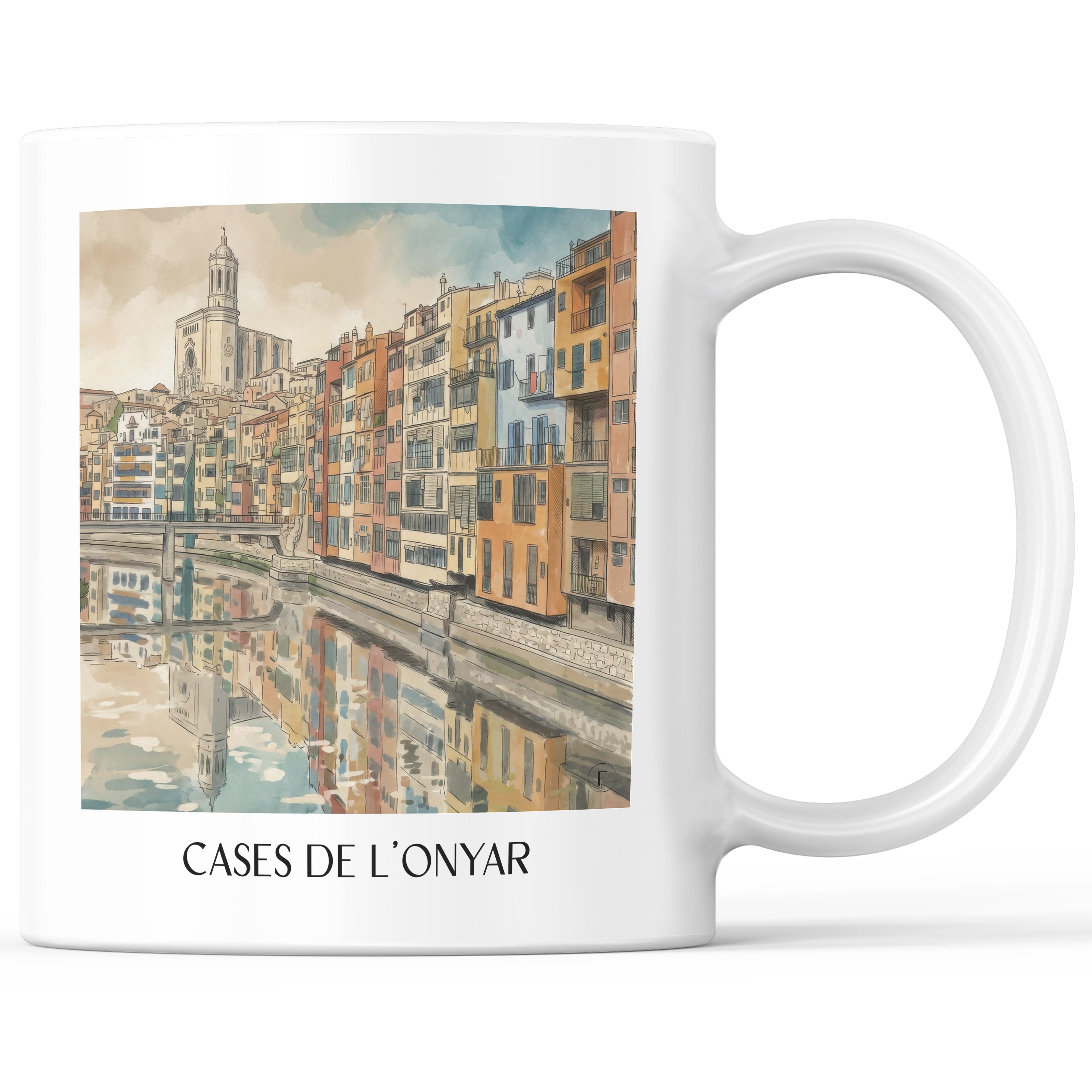 Cases de l'Onyar Kaffeebecher - Girona - Spanien Becher - Kaffeetasse im Aquarell Stil - favplace