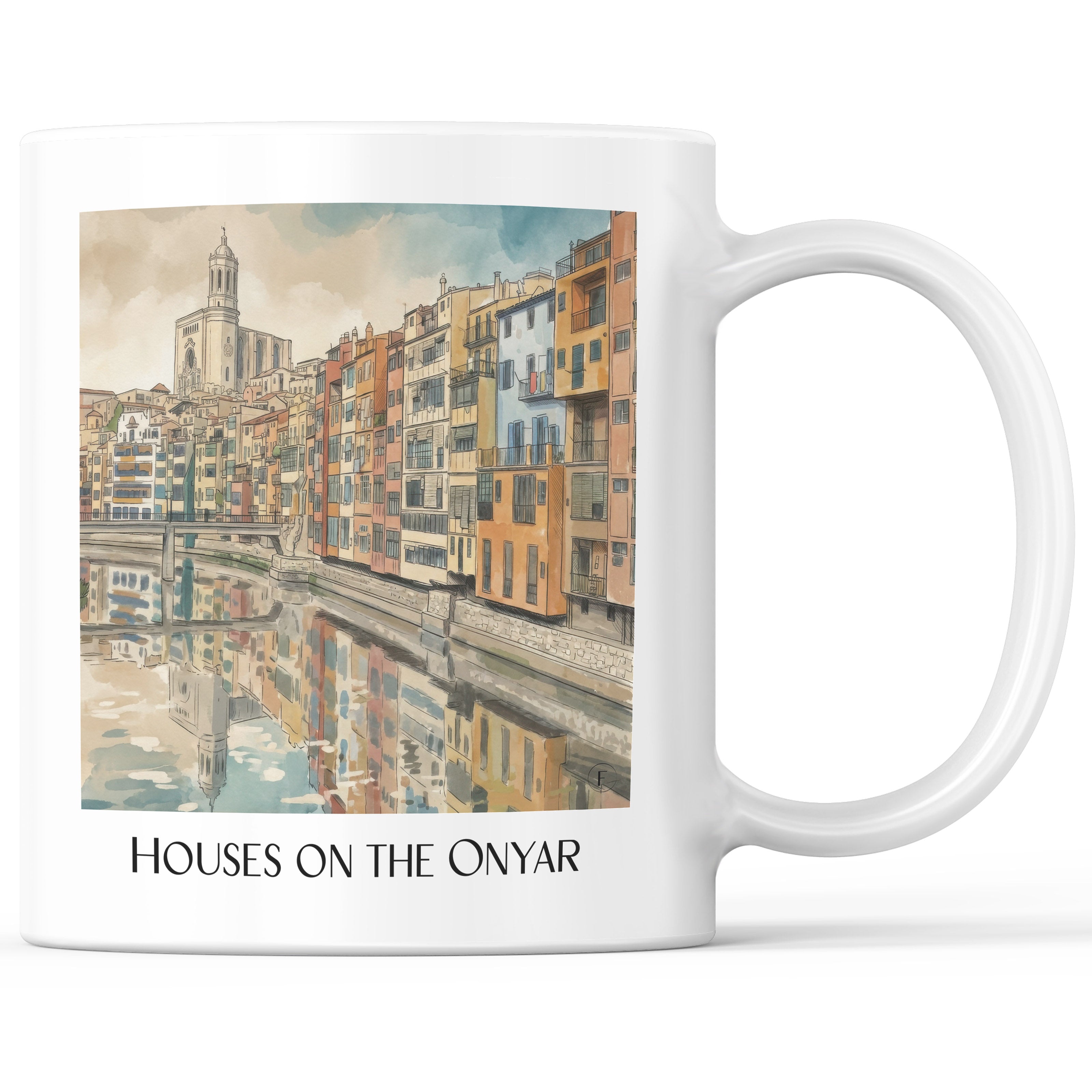 Cases de l'Onyar Kaffeebecher - Girona - Spanien Becher - Kaffeetasse im Aquarell Stil - favplace
