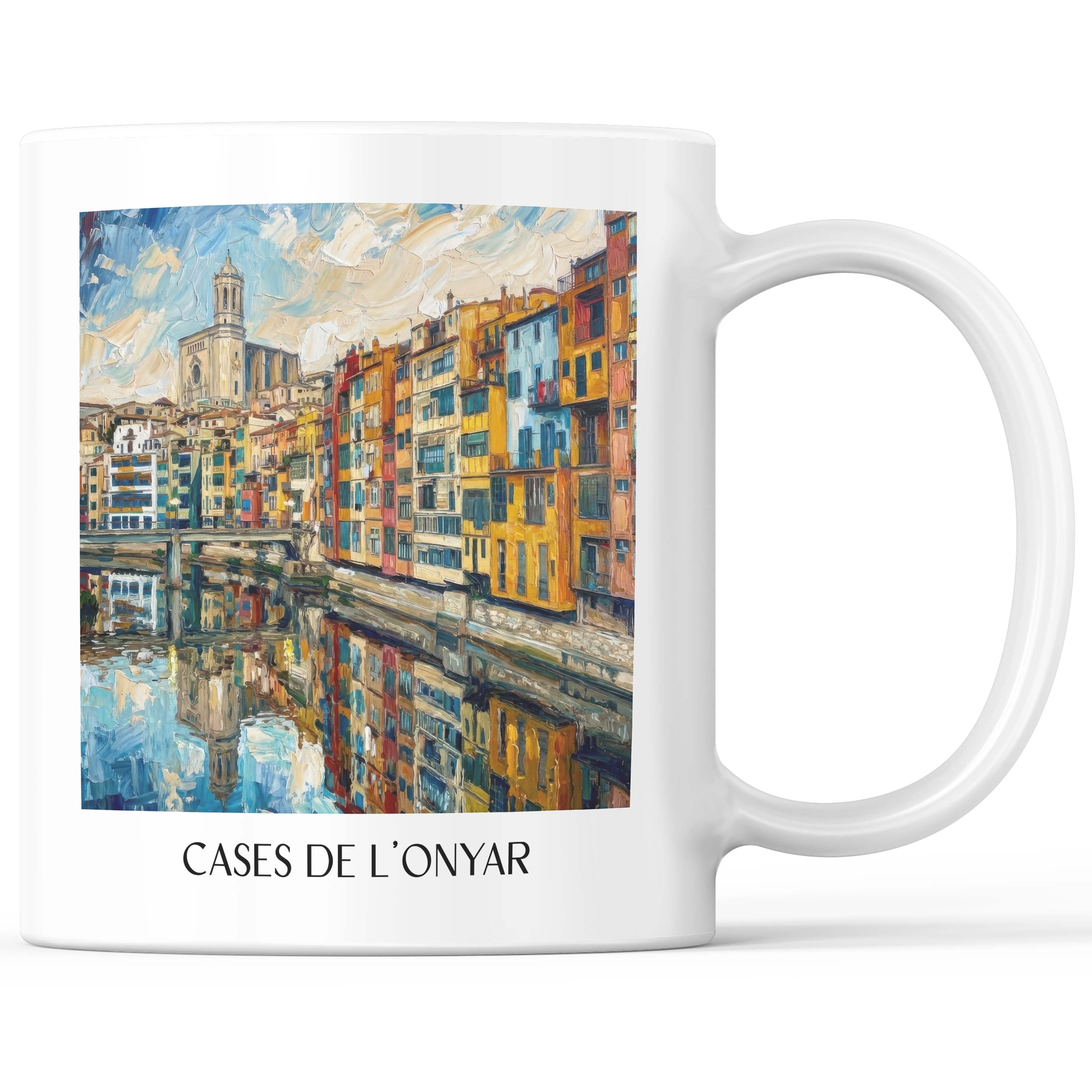 Cases de l'Onyar Kaffeebecher - Girona - Spanien Becher - Kaffeetasse im Ölgemälde Stil - favplace