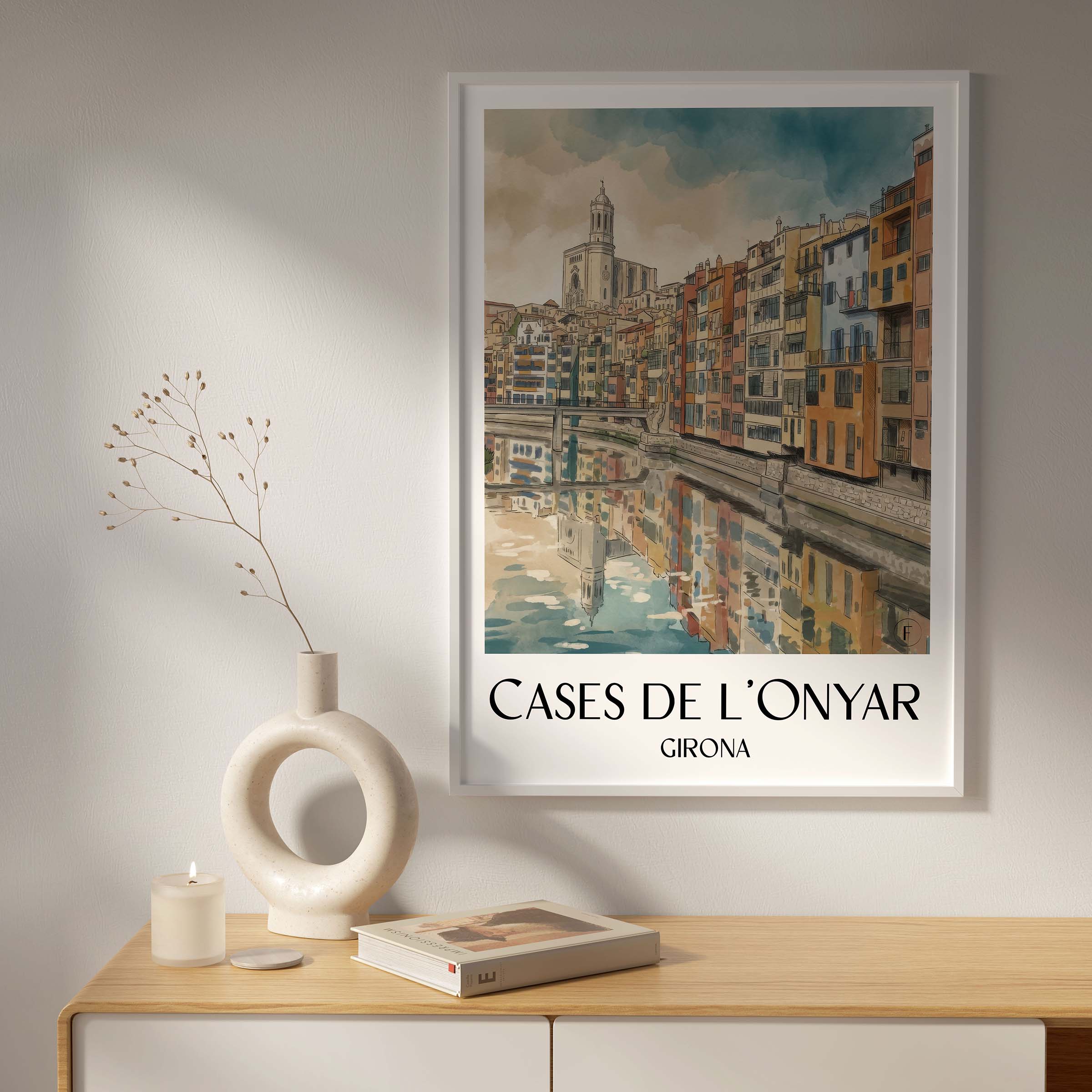 cases-de-l'onyar-girona-spanien-poster-aquarell