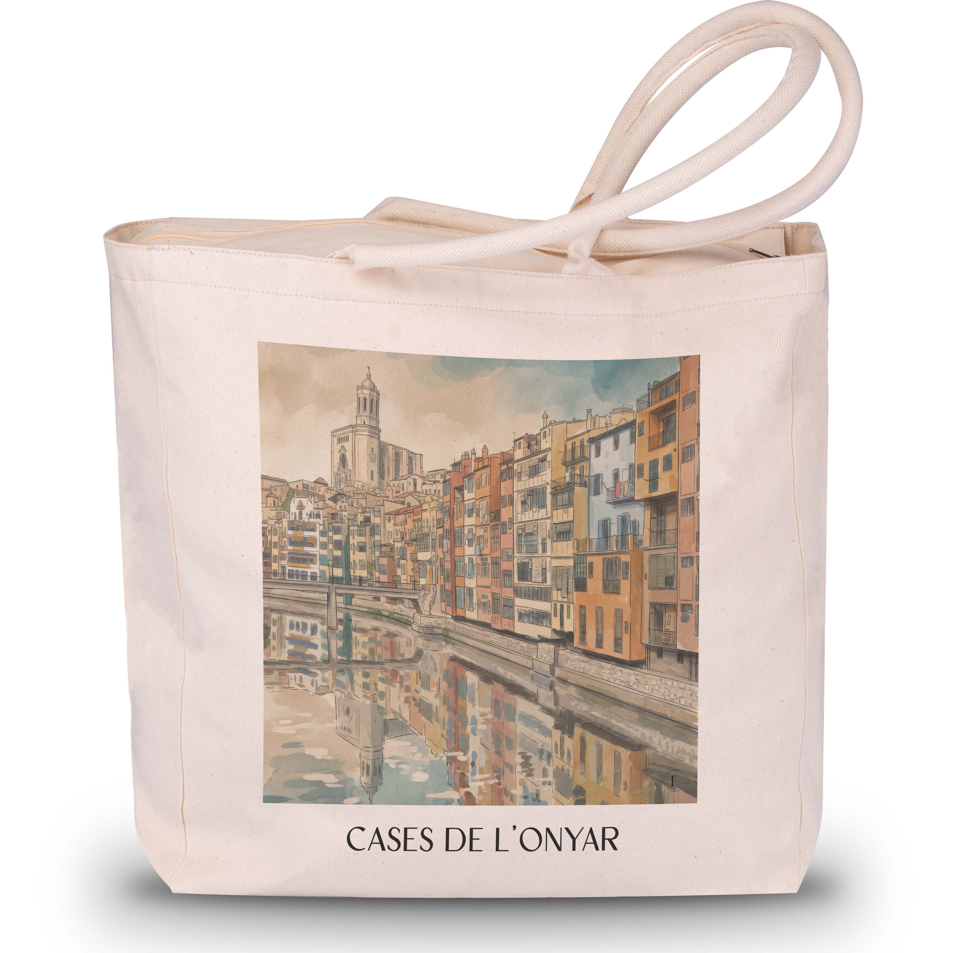 cases-de-l'onyar-girona-spanien-einkaufstasche-aquarell