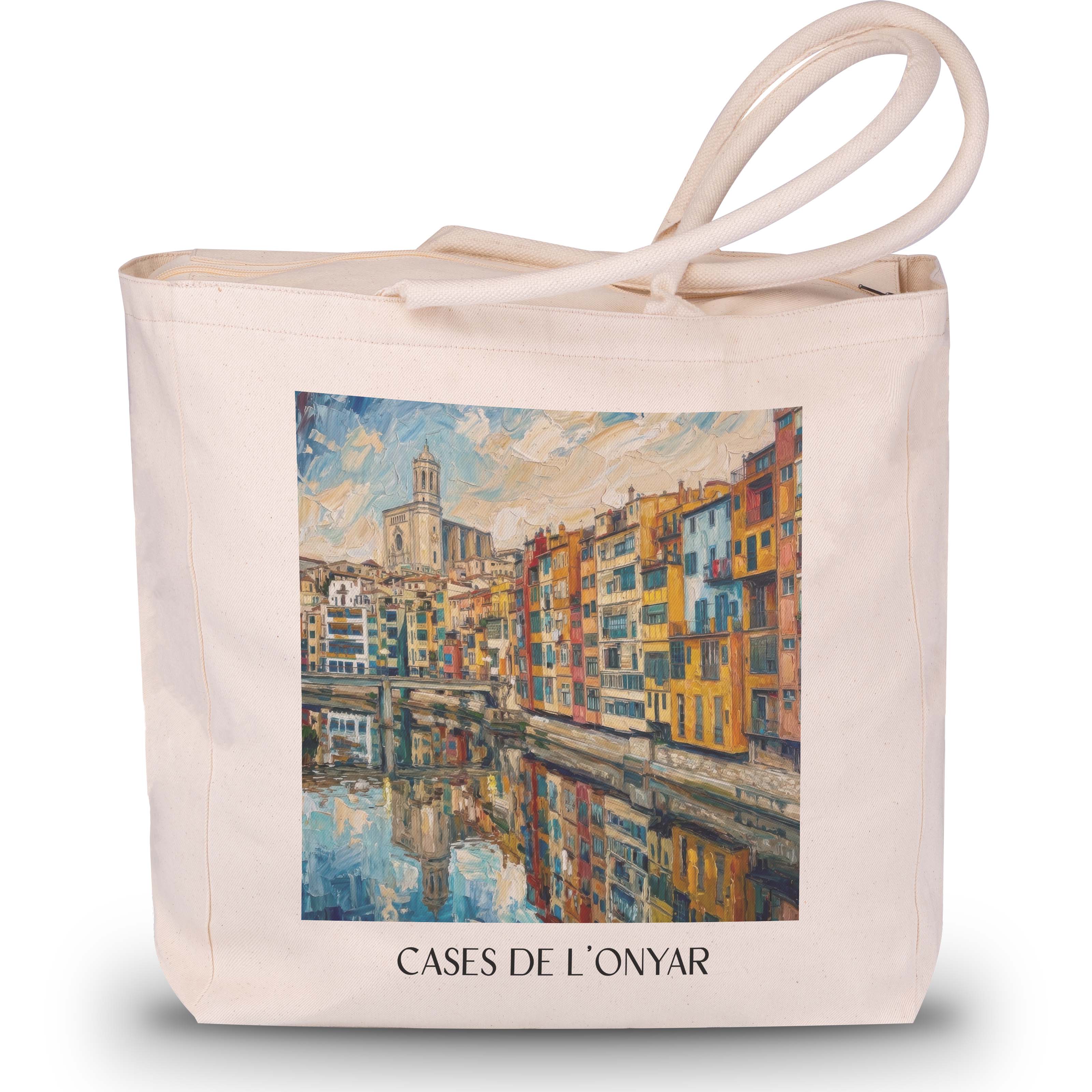 cases-de-l'onyar-girona-spanien-einkaufstasche-oil-painting-oelgemaelde