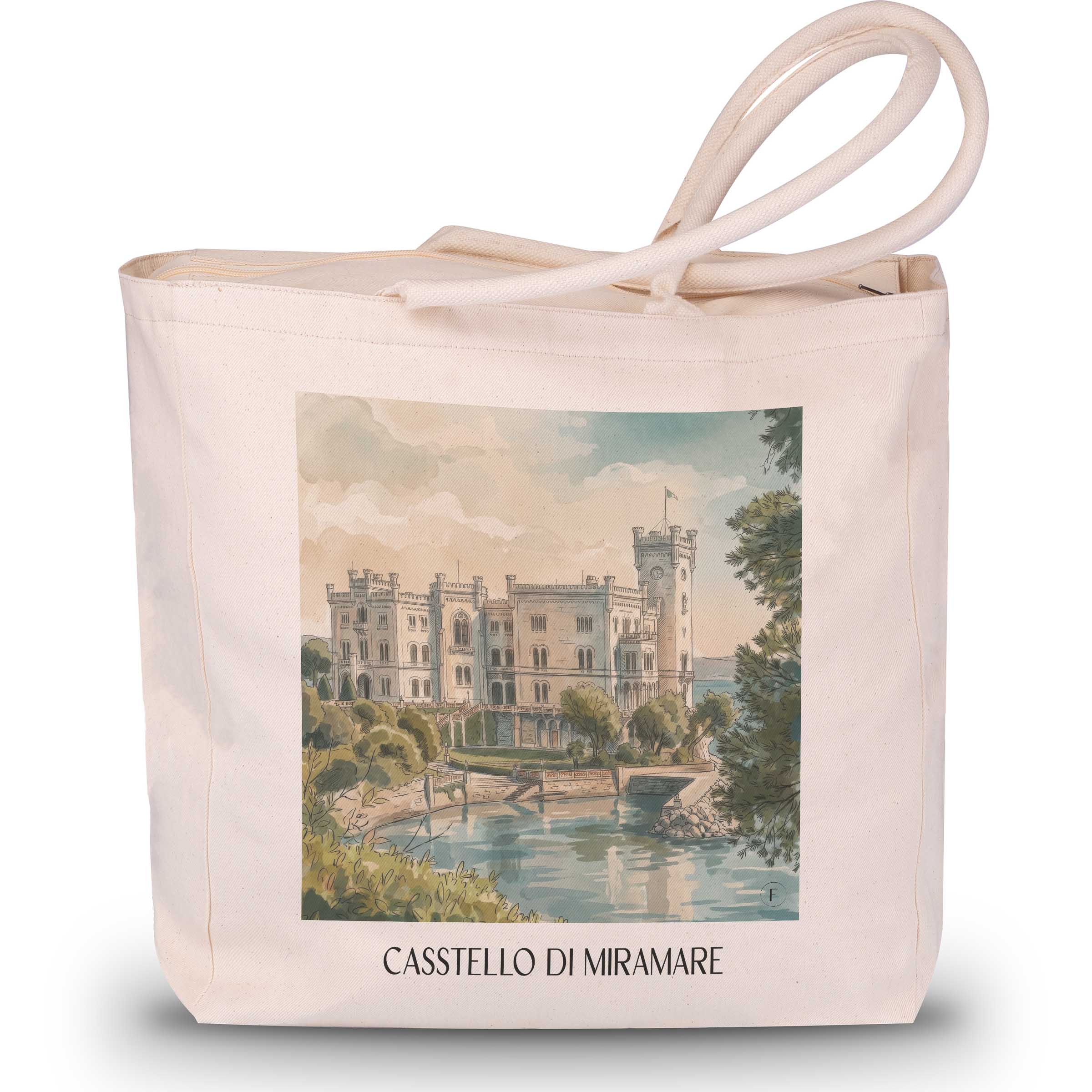 casstello-di-miramare-triest-italien-einkaufstasche-aquarell
