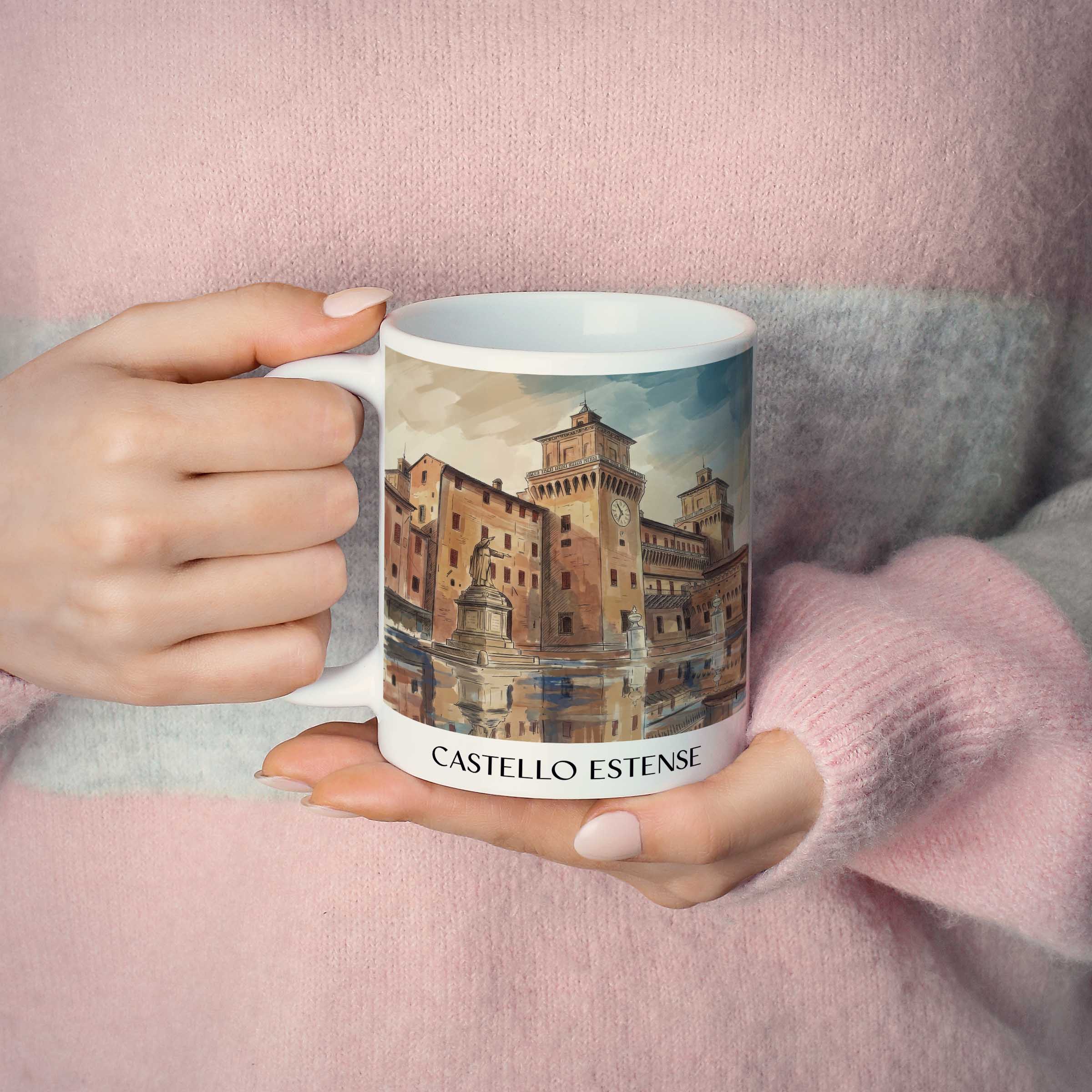 castello-estense-ferrara-italien-kaffeebecher-aquarell