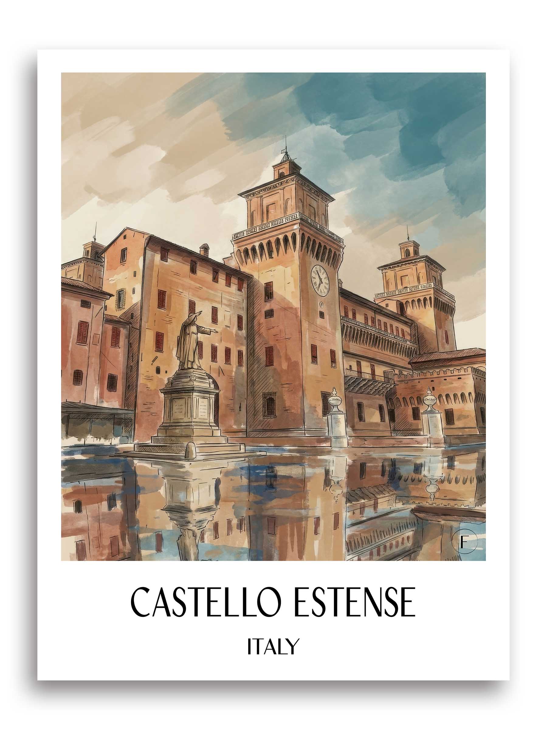 Castello Estense Poster - Ferrara - Italien Kunstdruck - Aquarell von A4 bis A1 - favplace