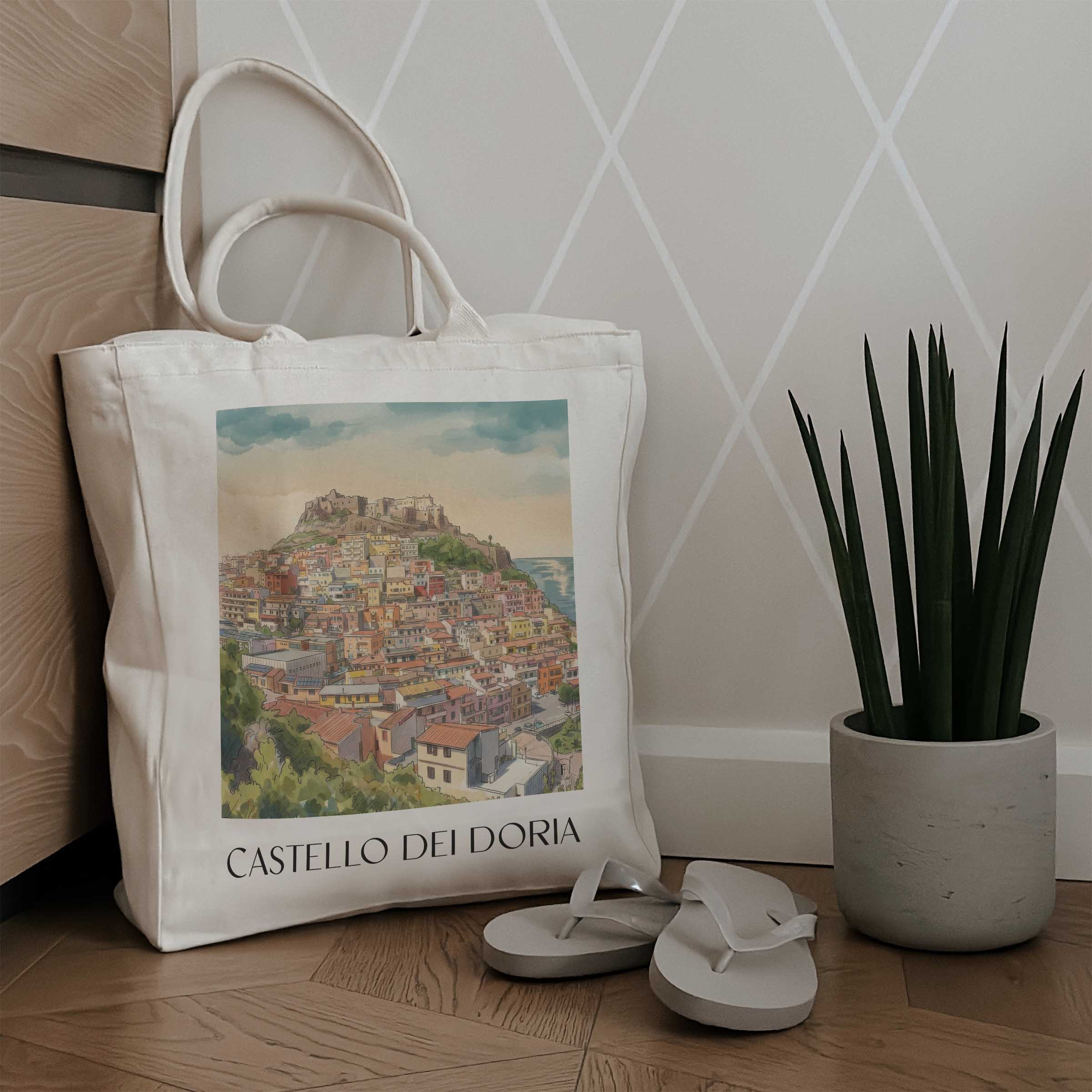 castello-dei-doria-castelsardo-italien-einkaufstasche-aquarell