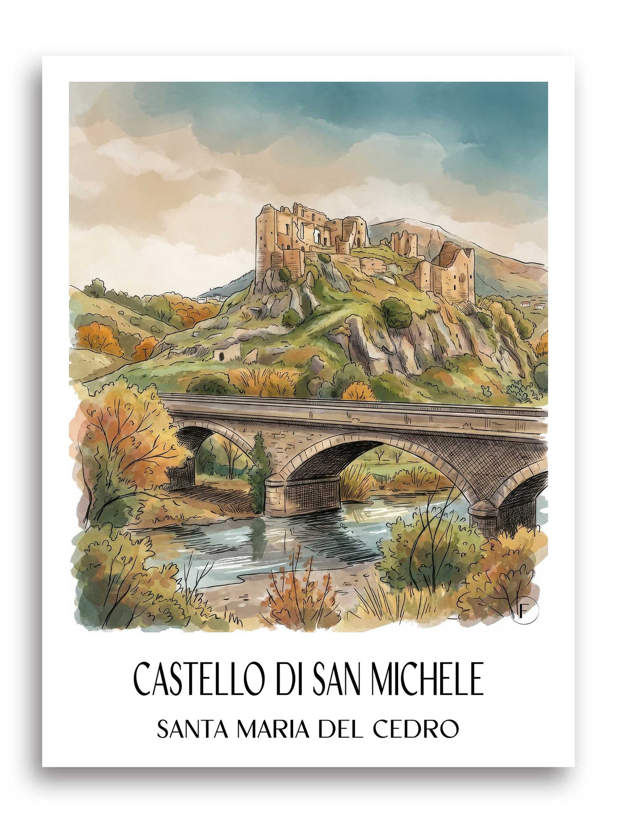 Castello di San Michele Poster - Santa Maria del Cedro - Italien Kunstdruck - Aquarell von A4 bis A1 - favplace