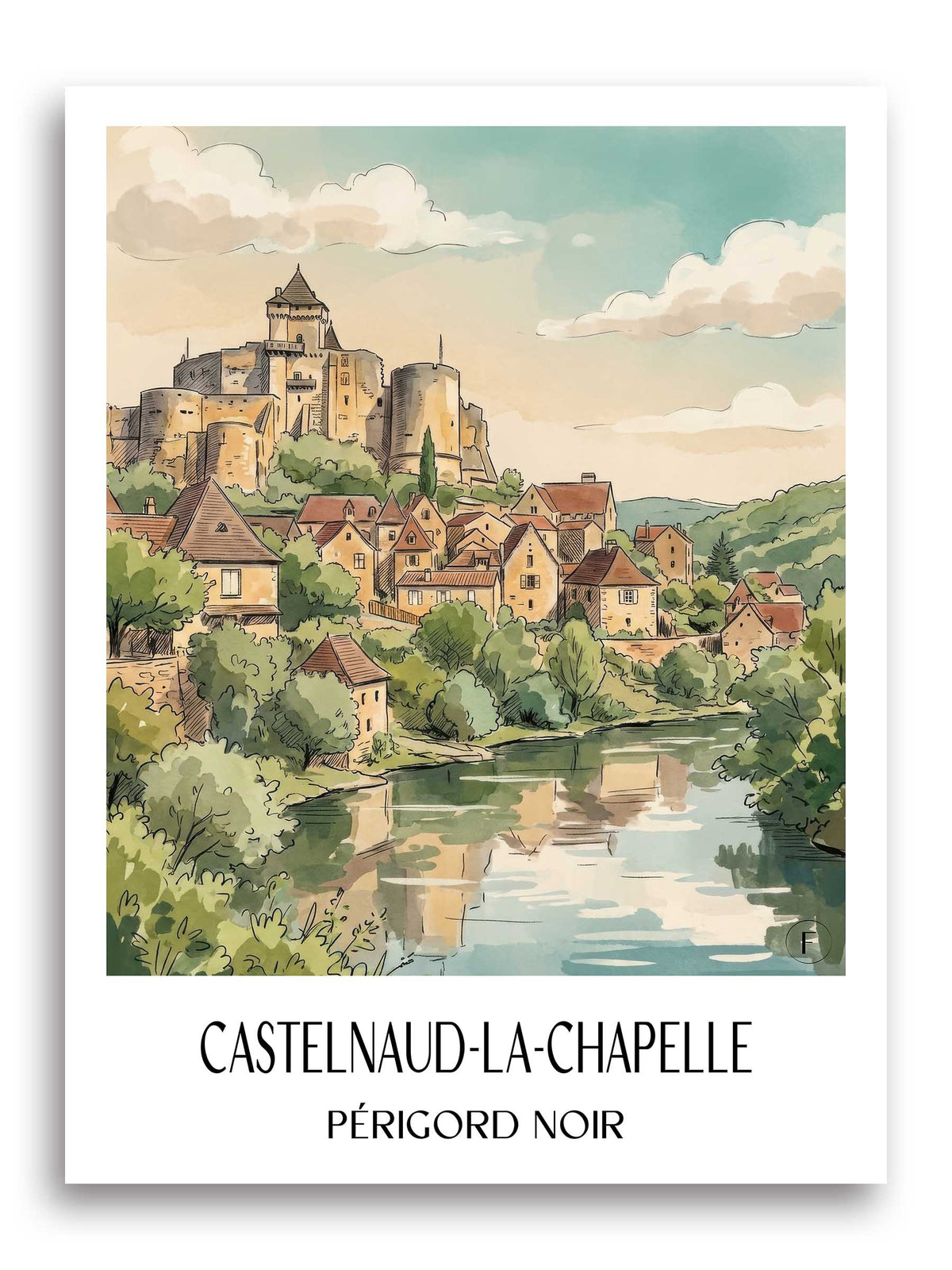 castelnaud-la-chapelle-périgord-noir-frankreich-poster-aquarell