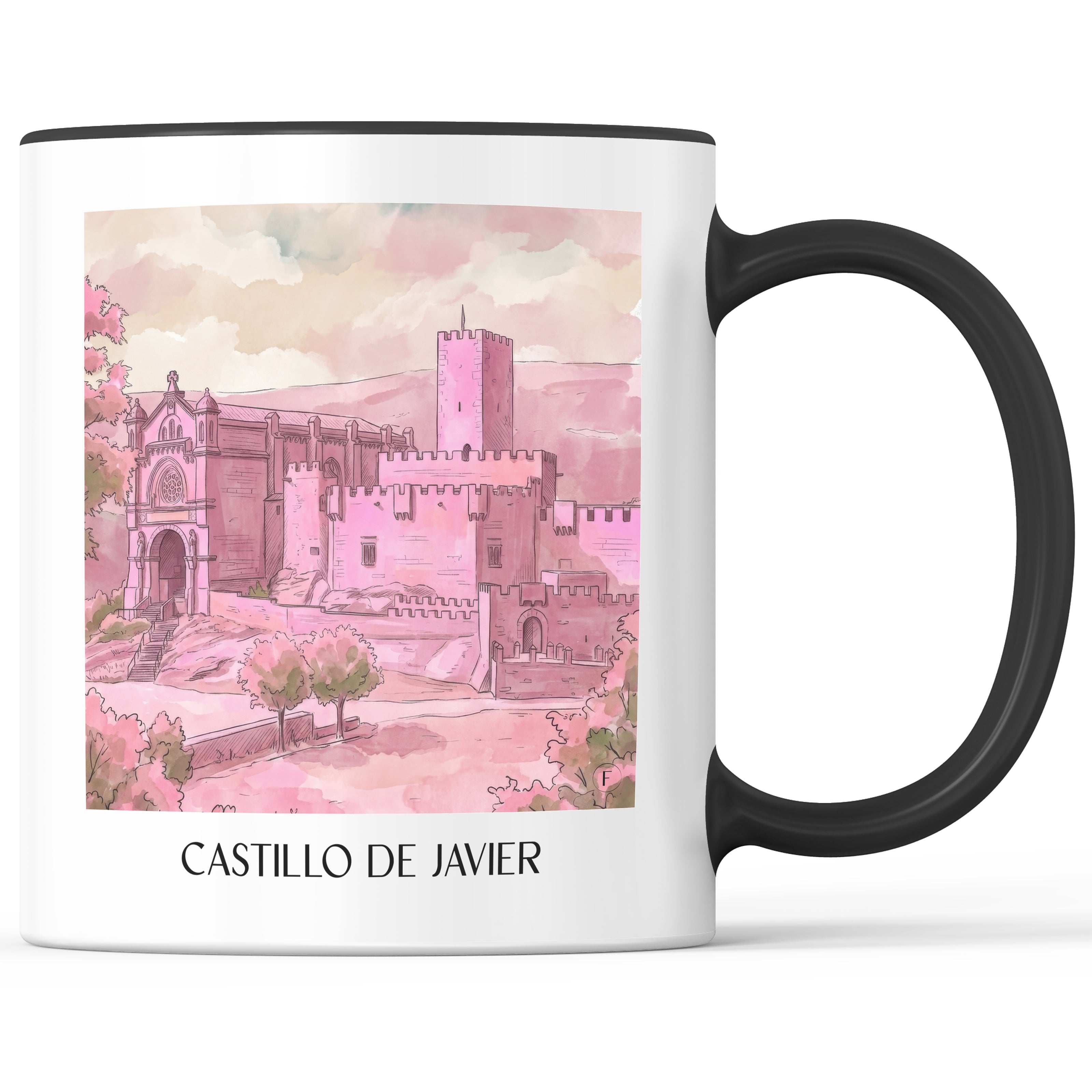 castillo-de-javier-spanien-spanien-und-spanien-kaffeebecher-aquarell-pink-rosa